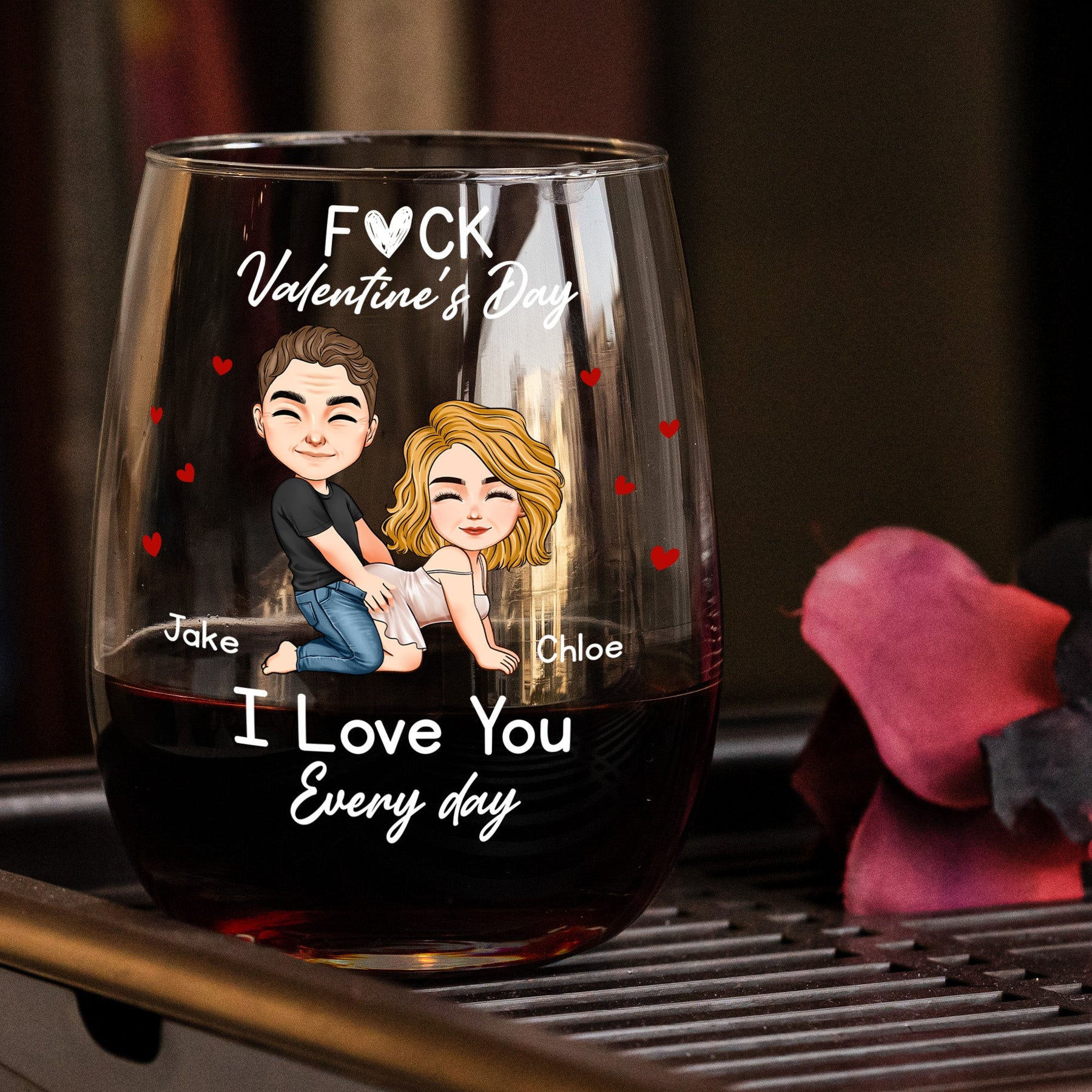 F*ck Valentine's Day I Love You Every Day - Fun Naughty Valentines Gifts For Her, Wife, Husband - Personalized Glass Gift