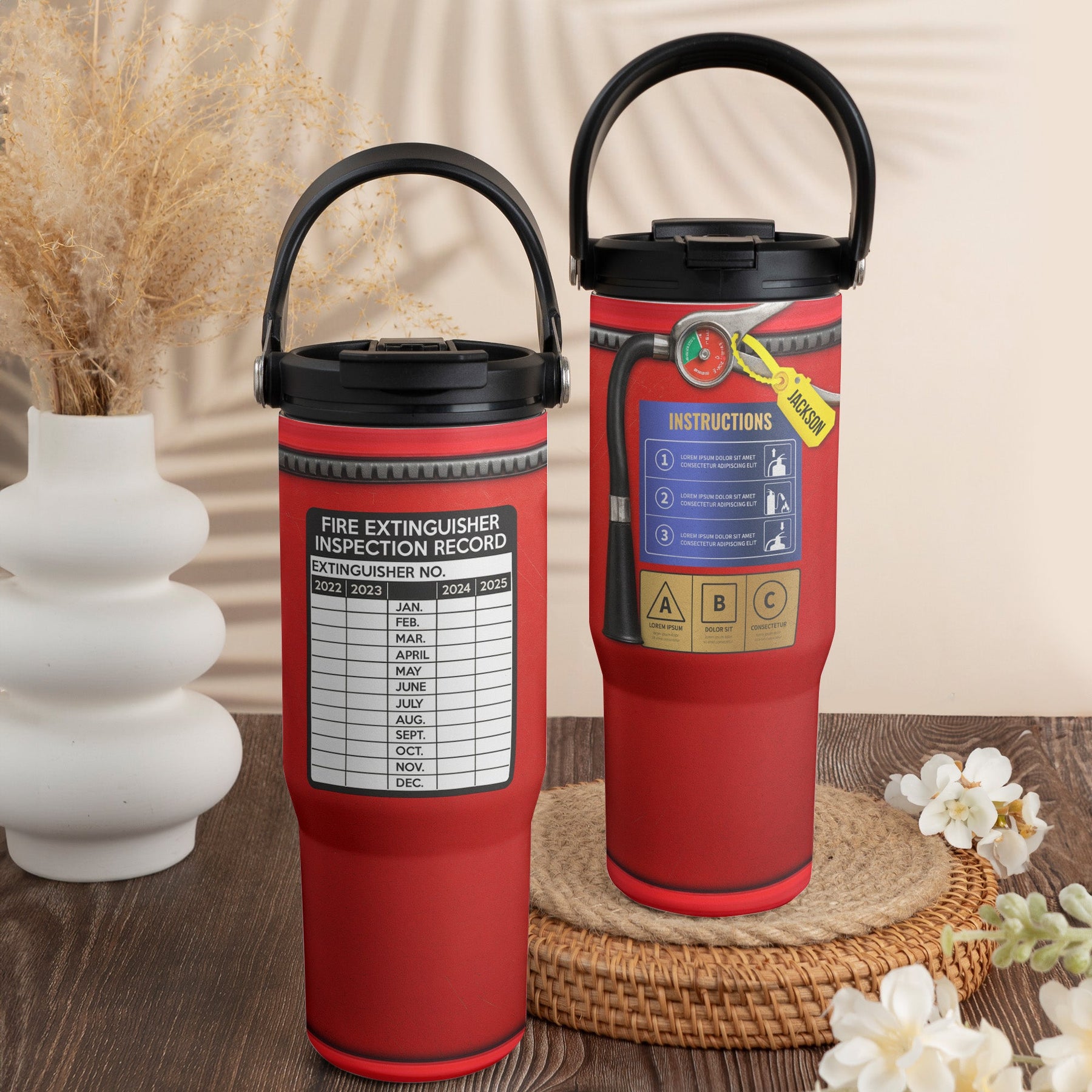 Firefighter Custom Gift Fire Extinguisher - Personalized 30oz Tumbler With Handle