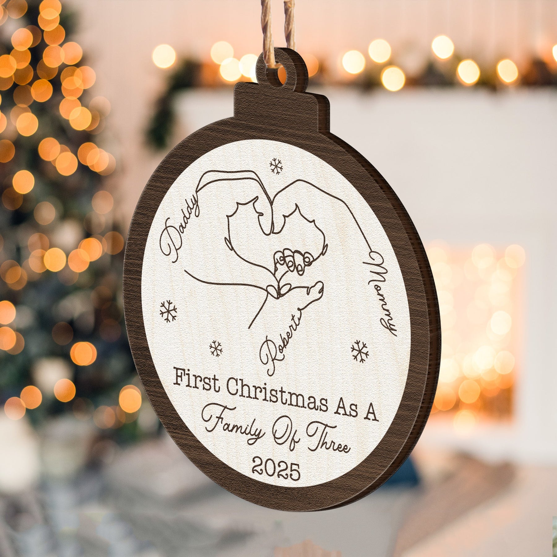 First Christmas As A Family Of Three Four Five Six Christmas 2026 - Personalized Wooden Ornament