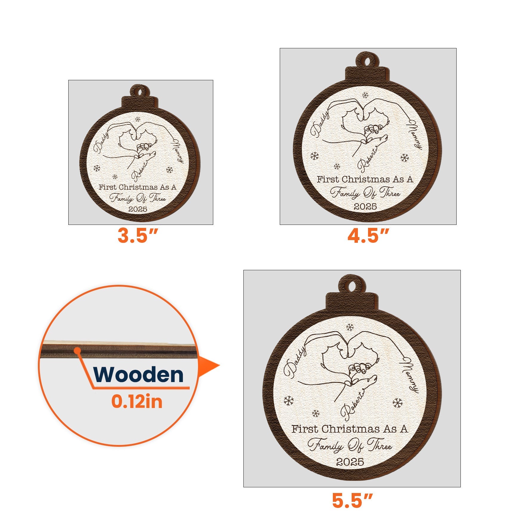 First Christmas As A Family Of Three Four Five Six Christmas 2026 - Personalized Wooden Ornament