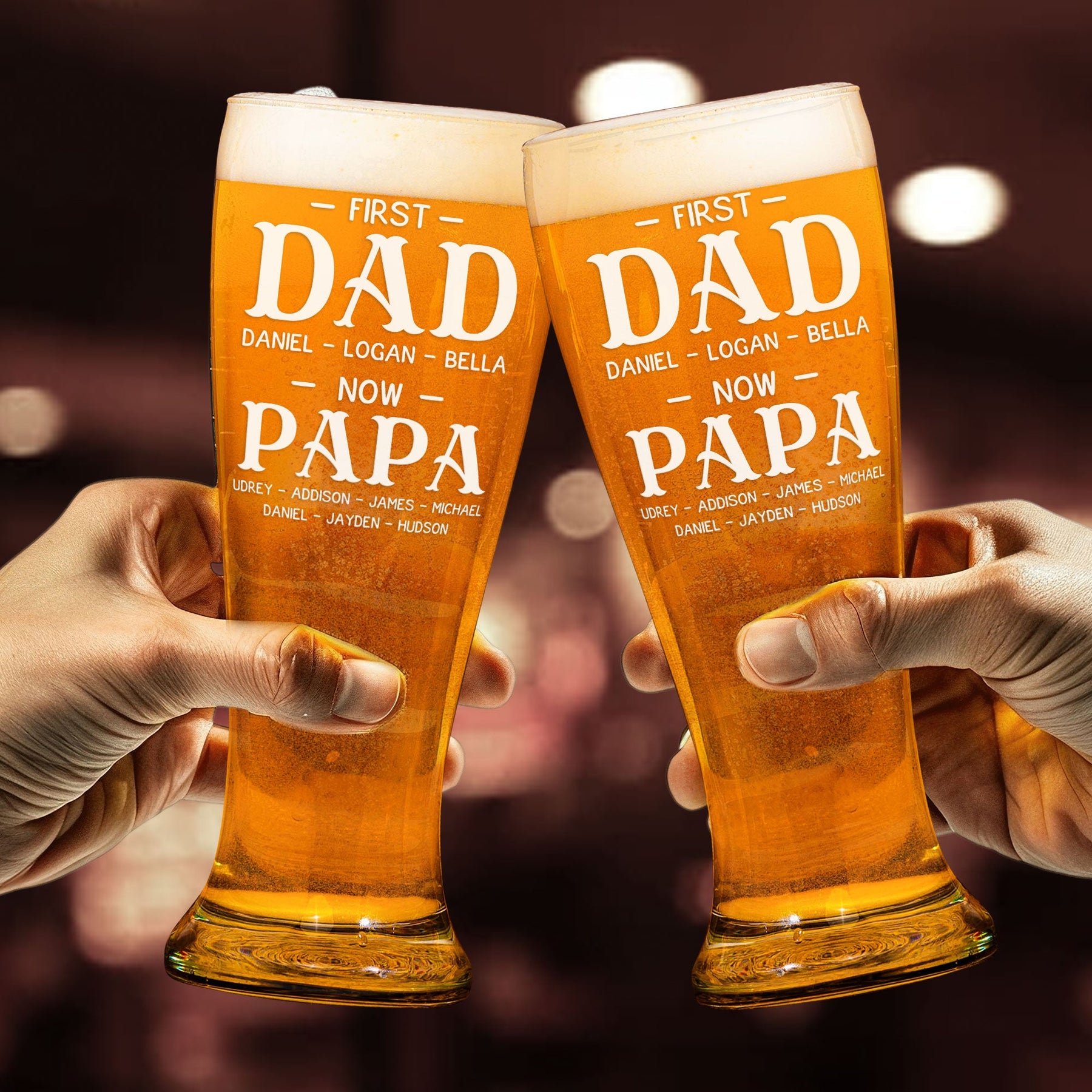 First Dad Now Papa - Personalized Pilsner Glass