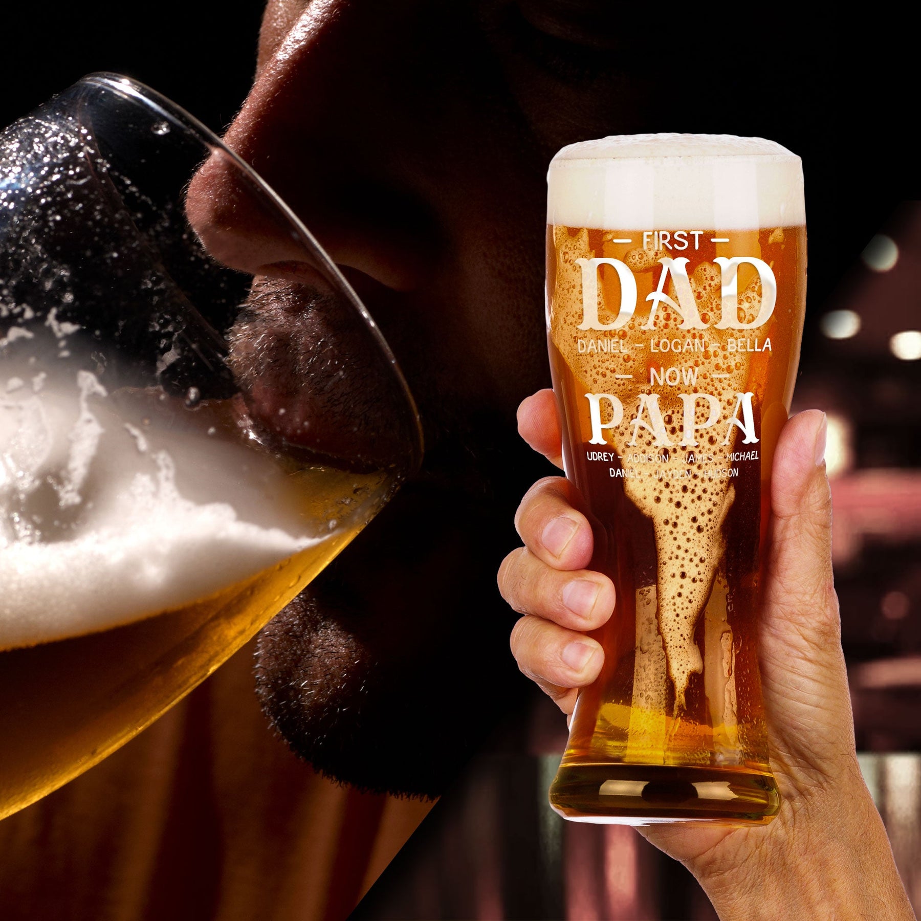 First Dad Now Papa - Personalized Pilsner Glass