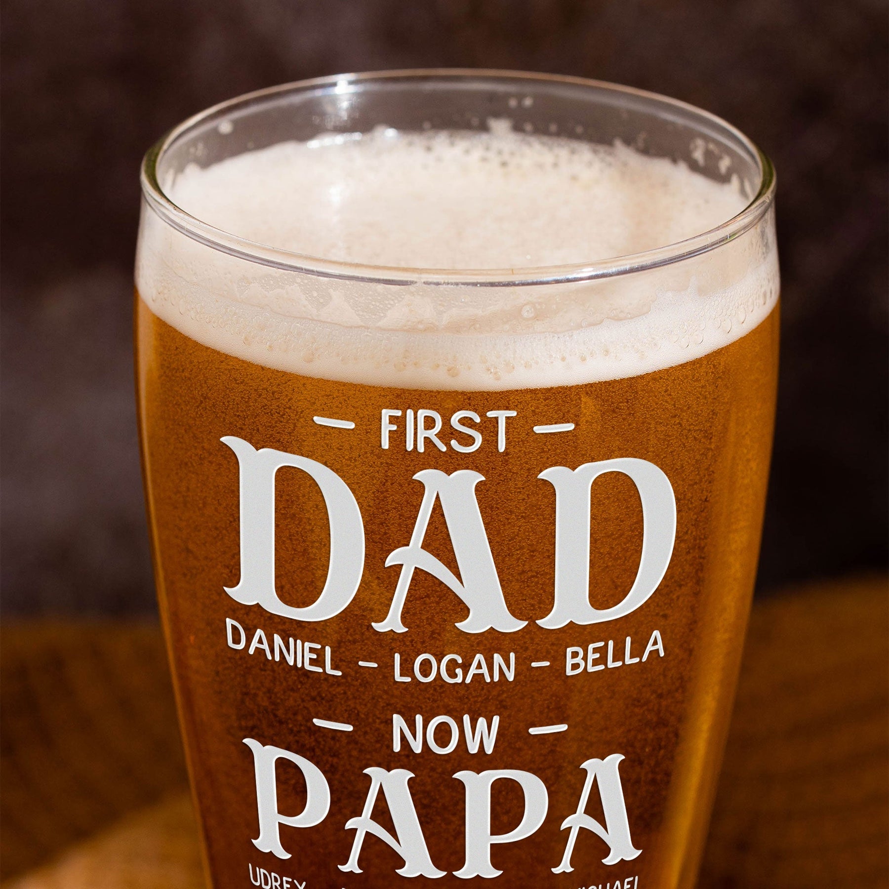 First Dad Now Papa - Personalized Pilsner Glass