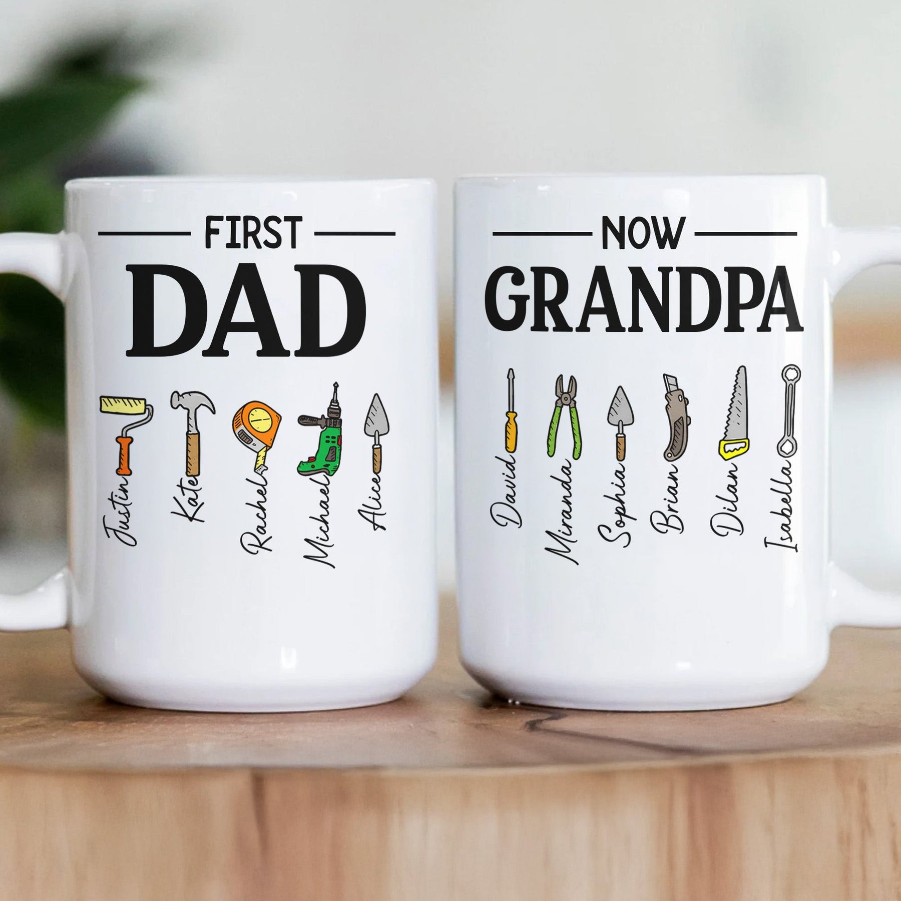 First Dad Now Grandpa Mug With Kids' Names, Daddy Papa Garage, New Grandpa Father's Day Gifts - Personalized Mug