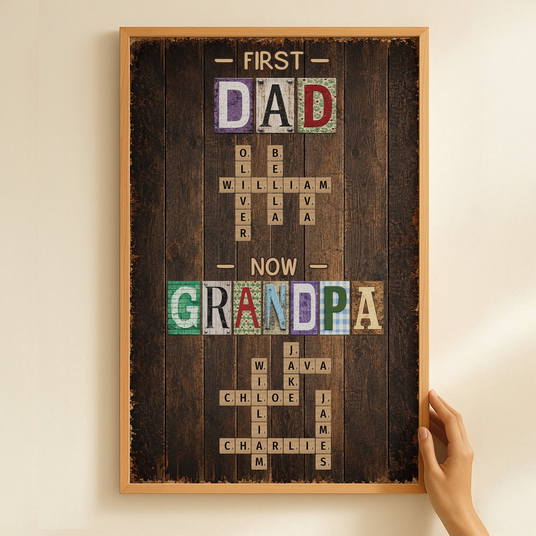 First Dad Now Grandpa Names Crossword - Personalized Poster