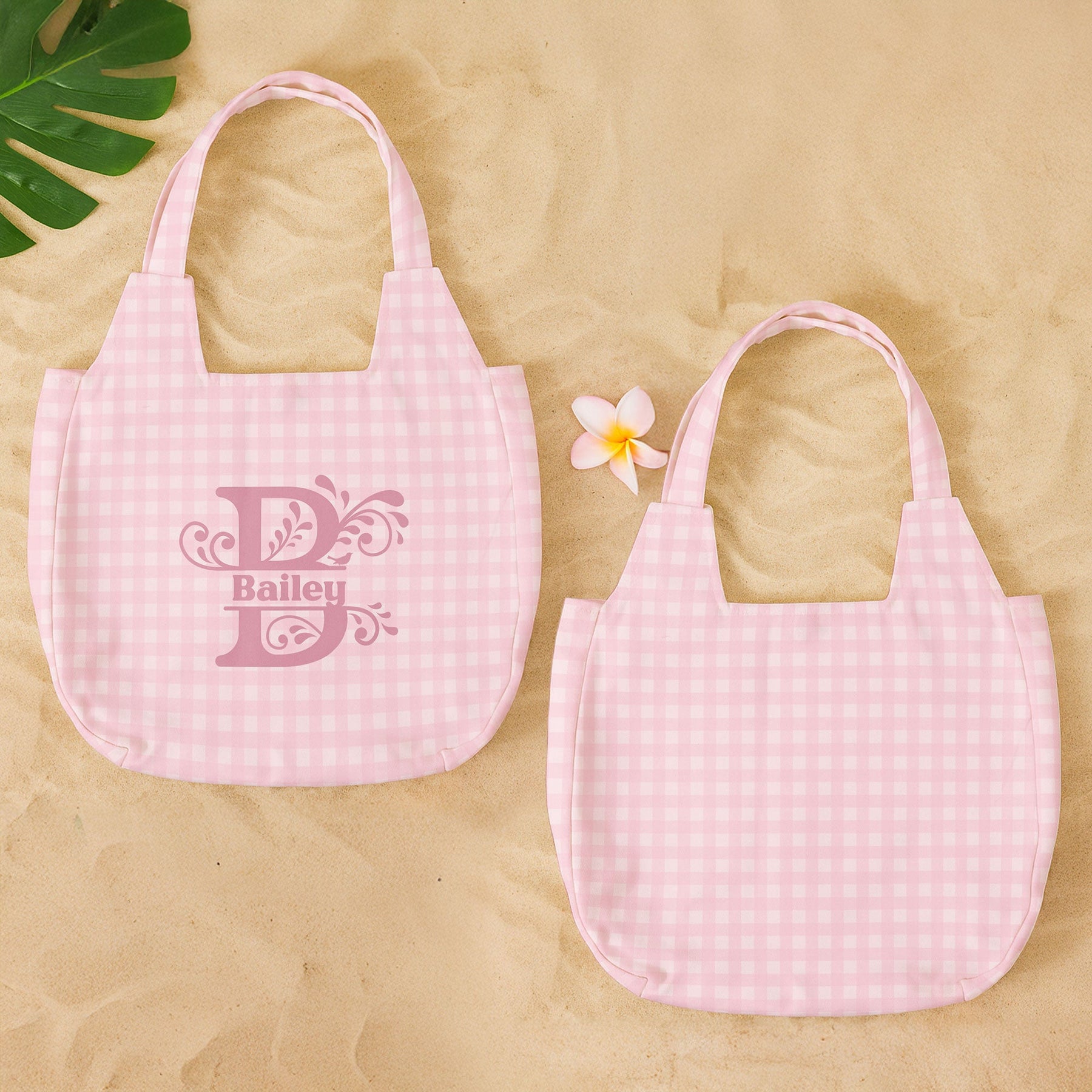 Floral Pattern With Name - Personalized Round Tote Bag