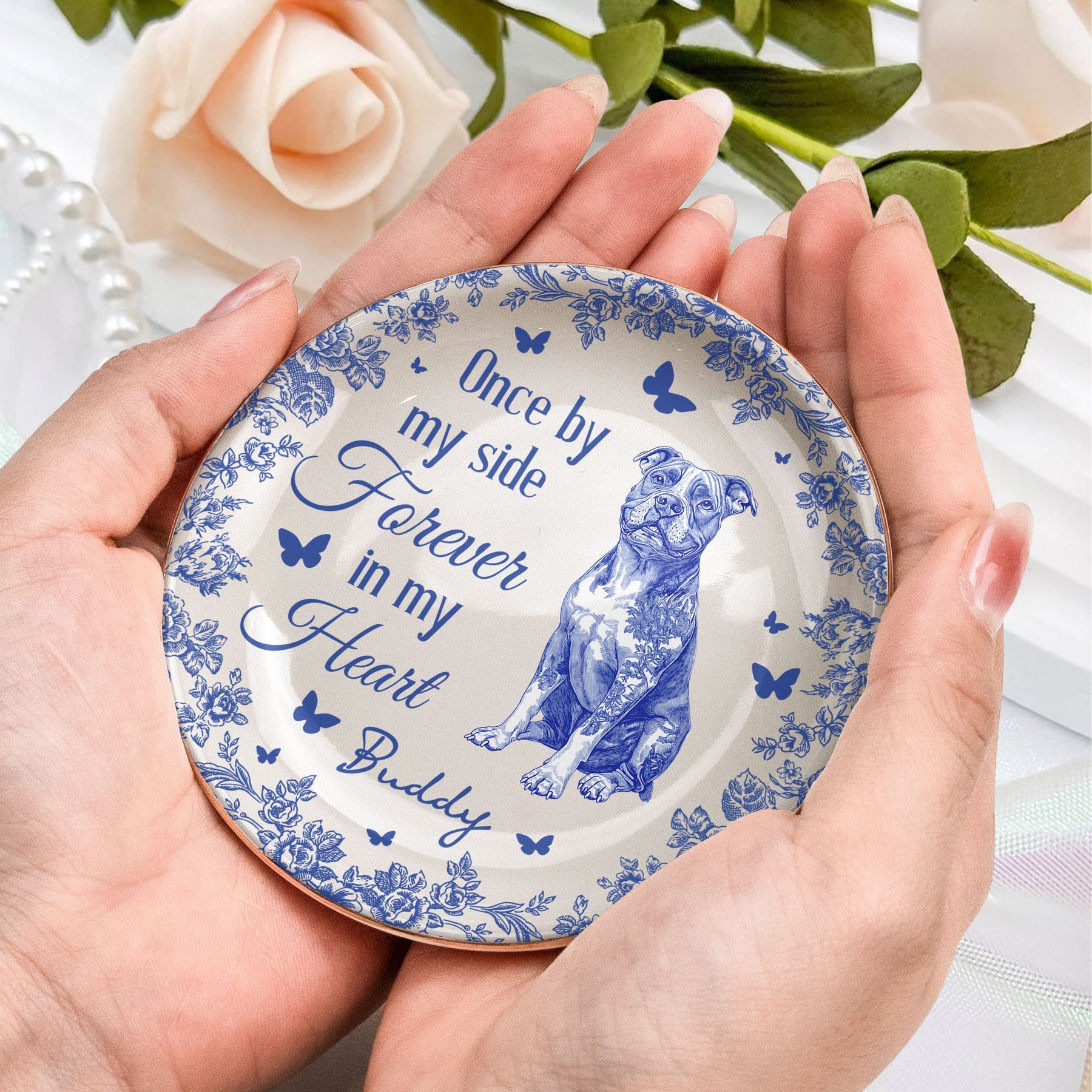 Forever In My Heart Memorial Dog Gift Toile De Jouy - Personalized Jewelry Dish