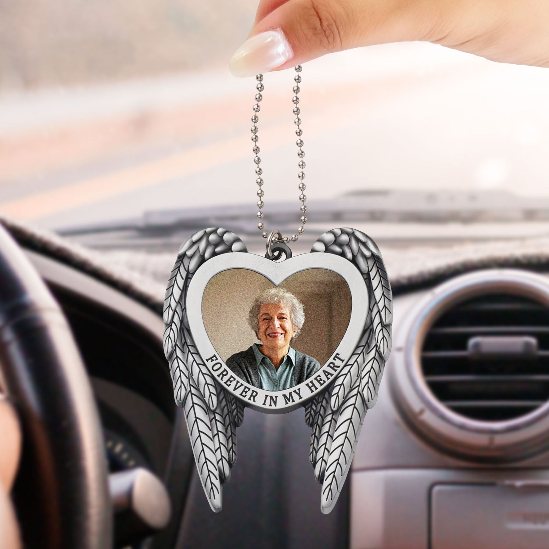 Forever In My Heart - Personalized Angel Wings Car Hanging Ornament
