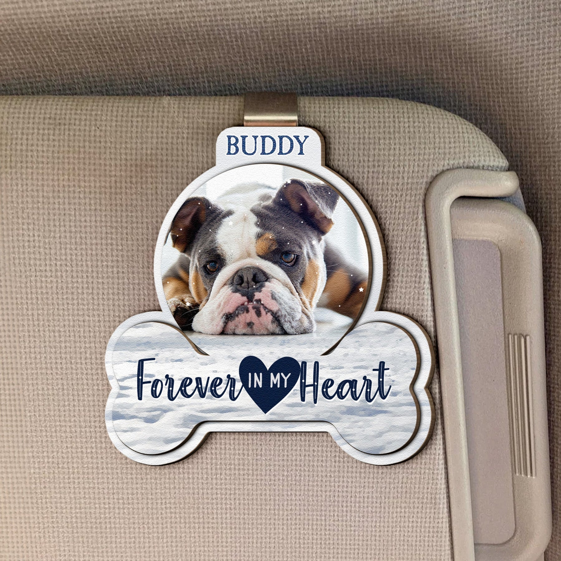 Forever In My Heart Pet Loss - Personalized Wooden Photo Car Visor Clip