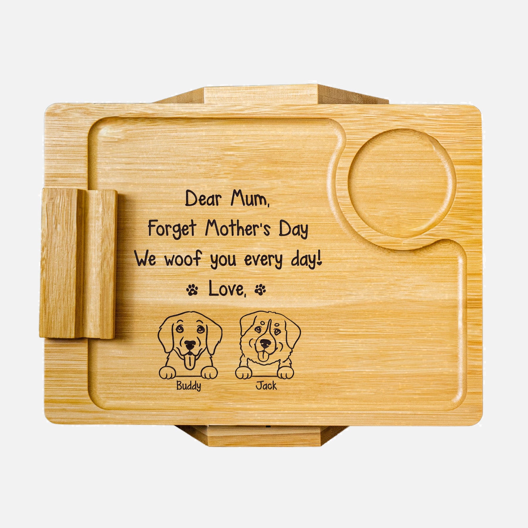 Forget Mother's Day We Woof You Every Day - Personalized Wooden Couch Arm Table
