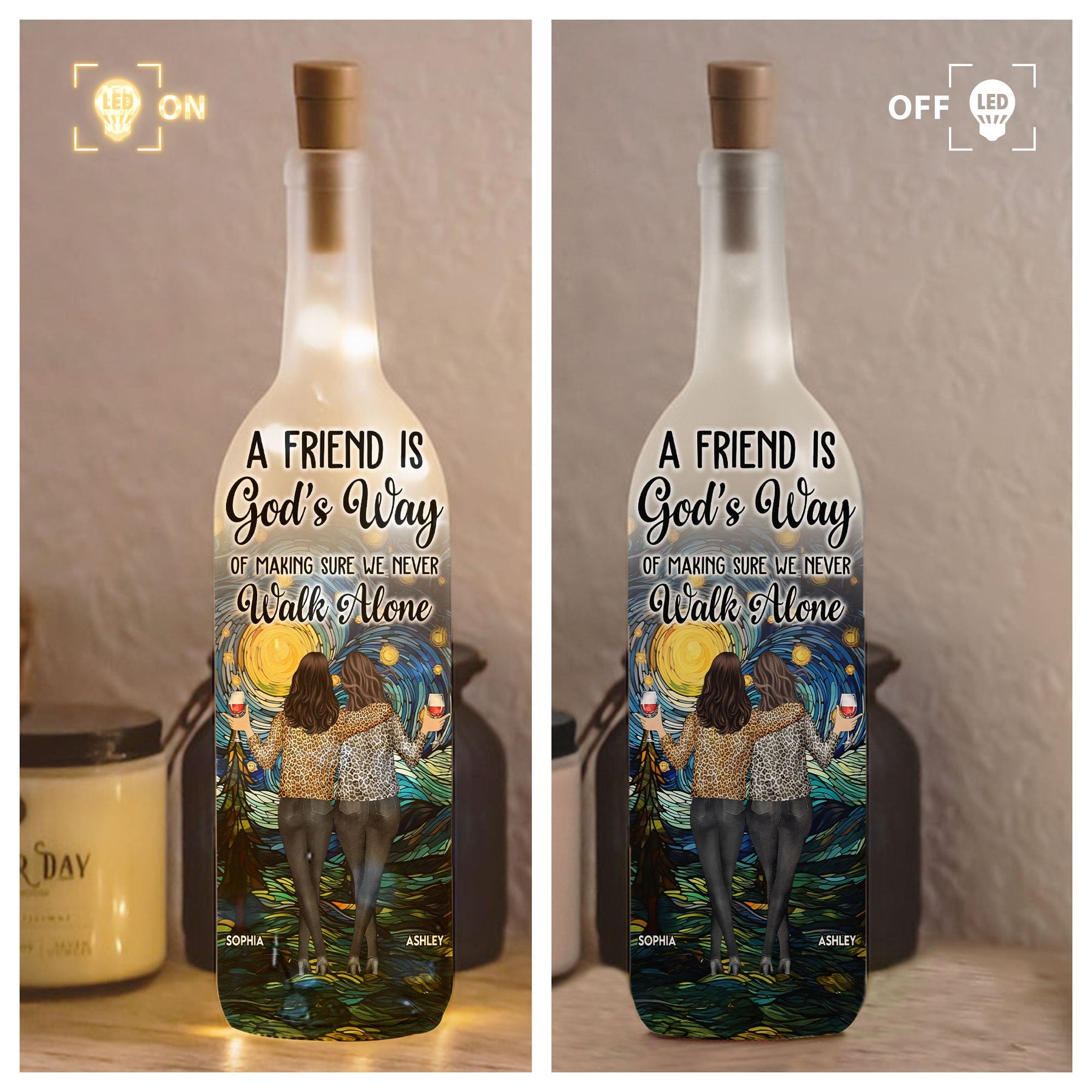 Friendship - We Never Walk Alone - Personalized Bottle Lamp