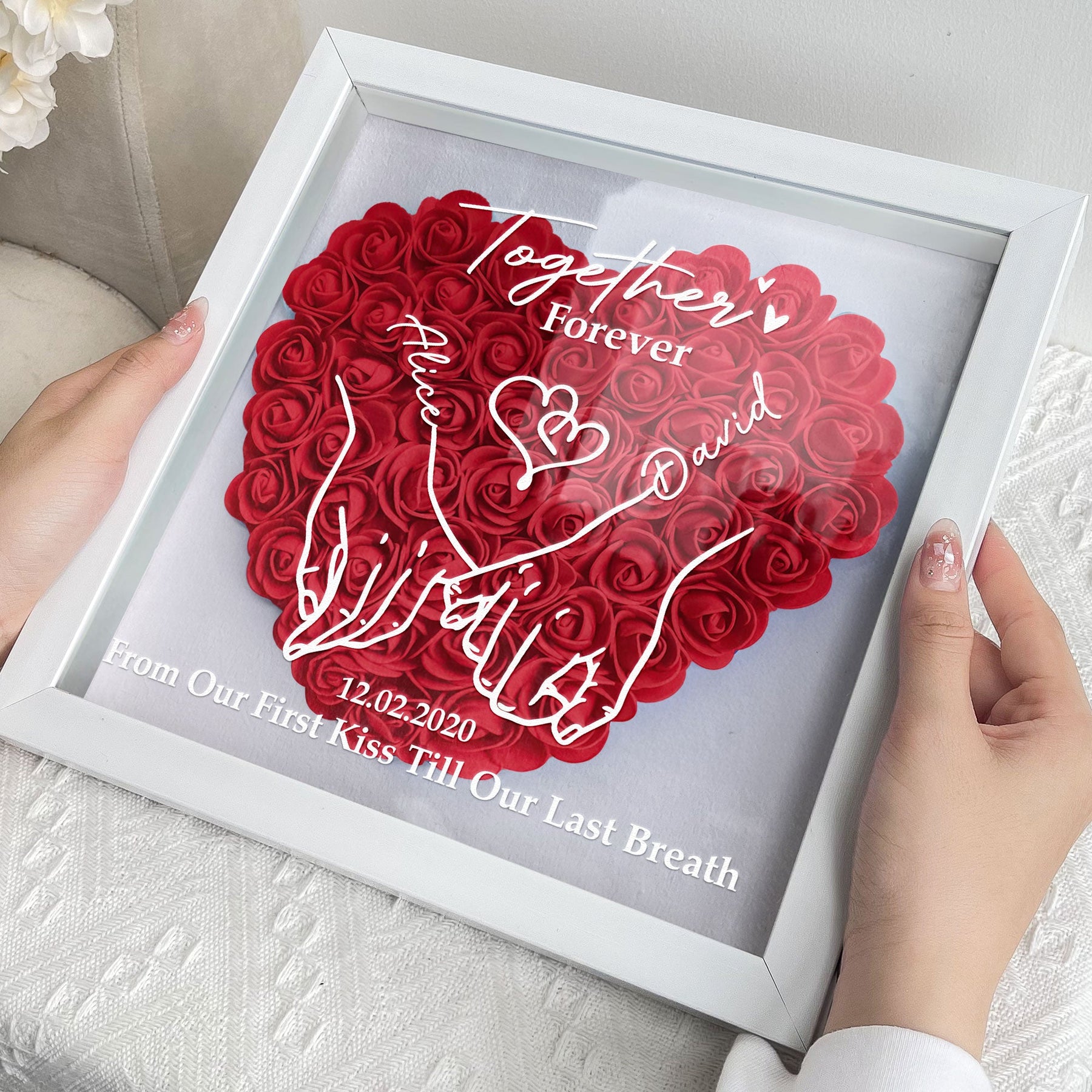 From Our First Kiss Till Our Last Breath - Personalized Flower Shadow Box With LED Light