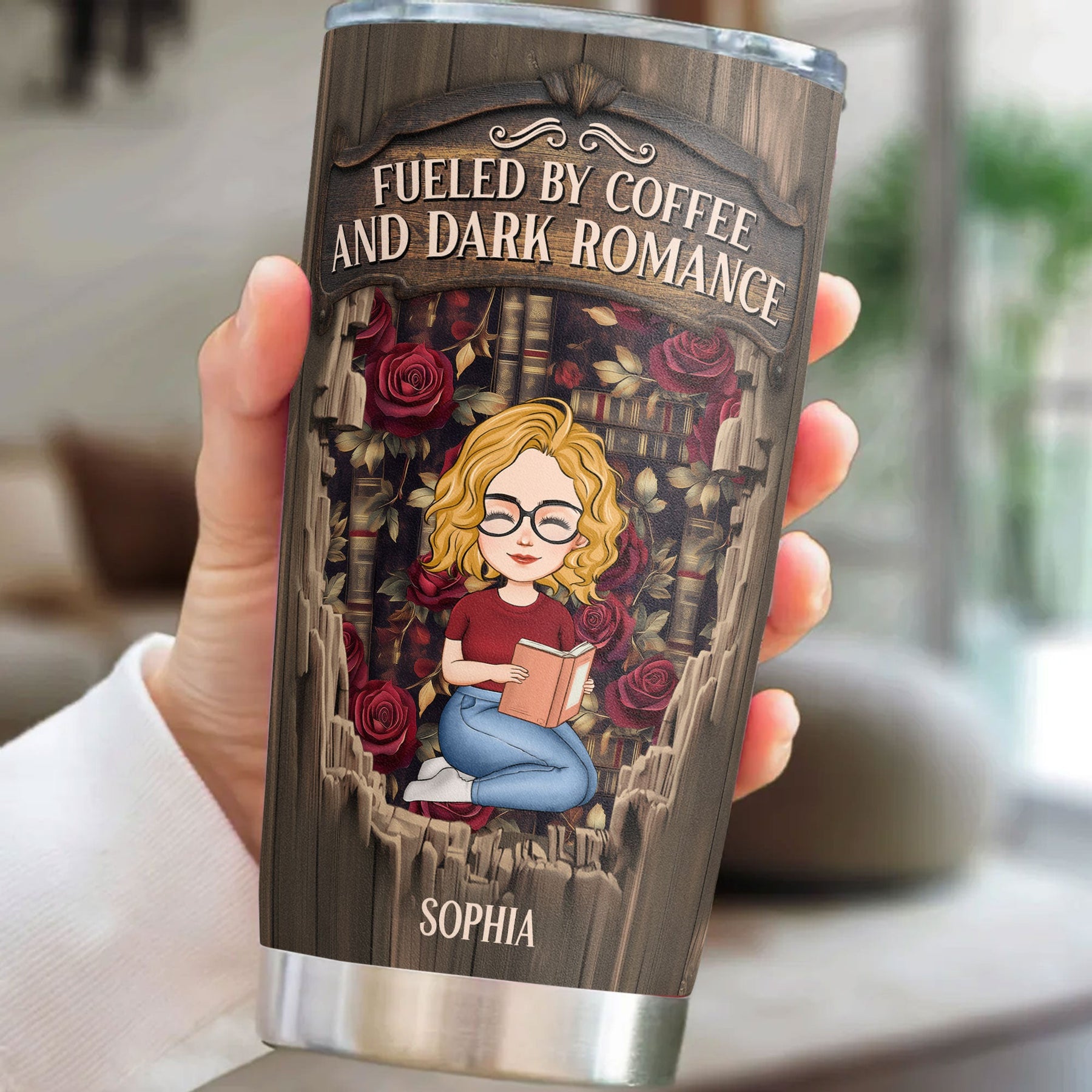 Fueled By Coffee And Dark Romance - Personalized Tumbler Cup