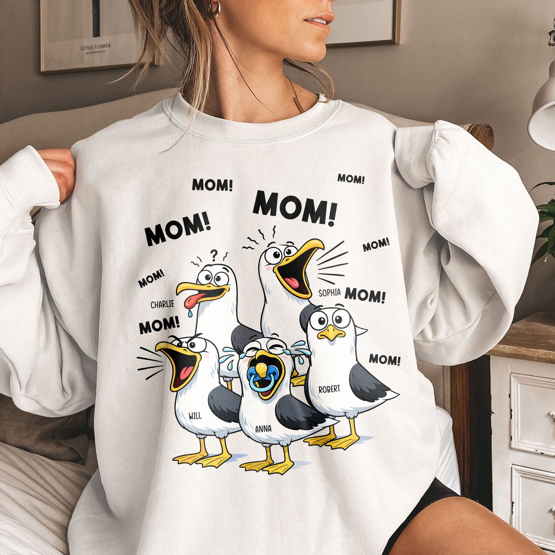 Funny Mommy Shirt - Mom Mom Mom Seagull - Personalized Shirt