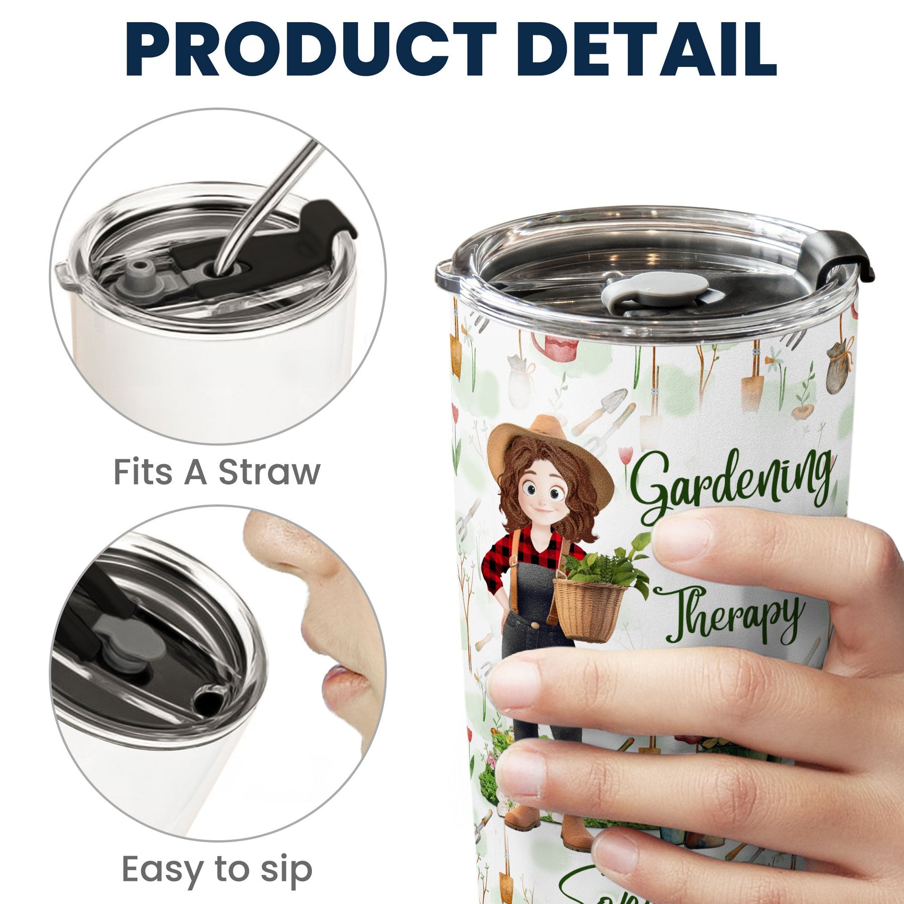 Gardening Is My Therapy Cartoon Version - Personalized Tumbler Cup