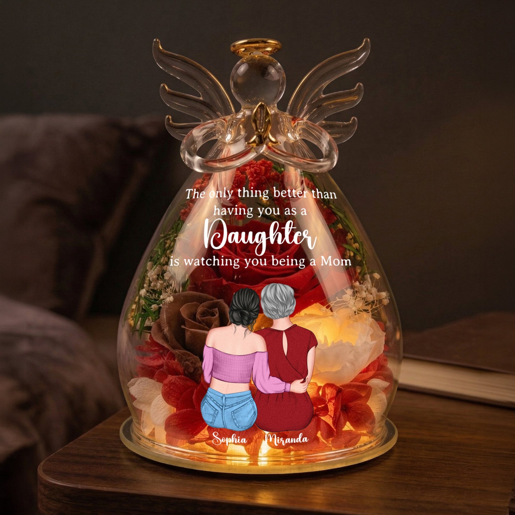 Gift For Daughter Gift For New Mom - Personalized Flower In Glass Angel Figurines