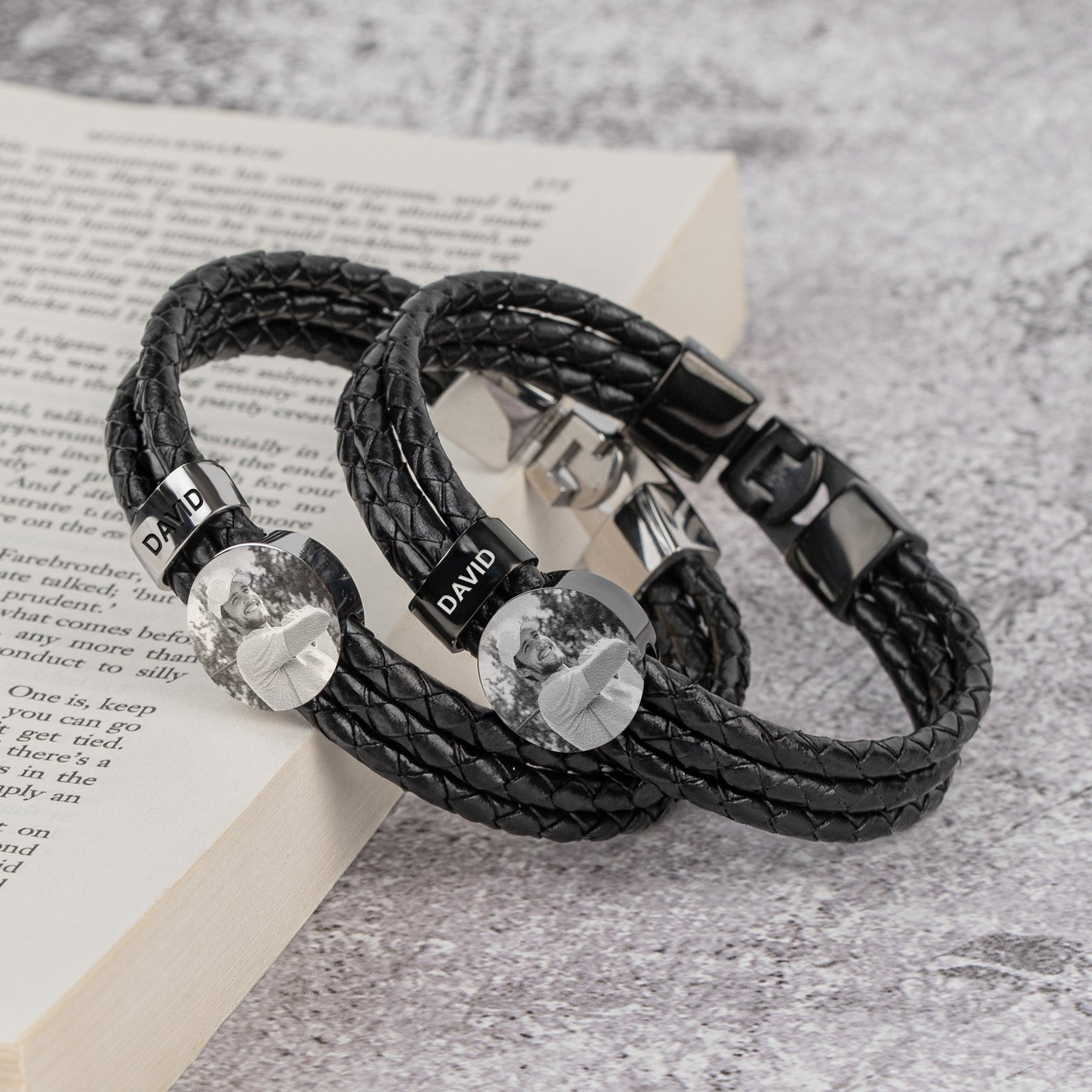 Gift For Golf Dad - Personalized Photo Leather Bracelet