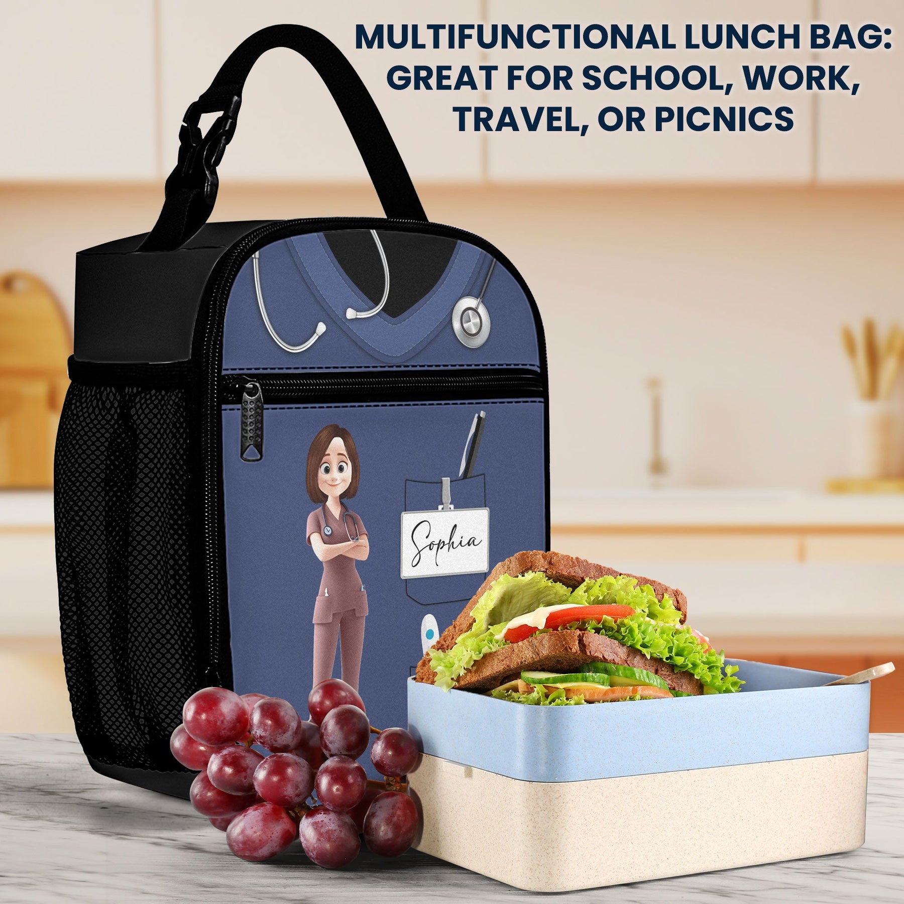 Gift For Nurse CNA RN LPN Nursing Student School Nurse - Personalized Lunch Bag
