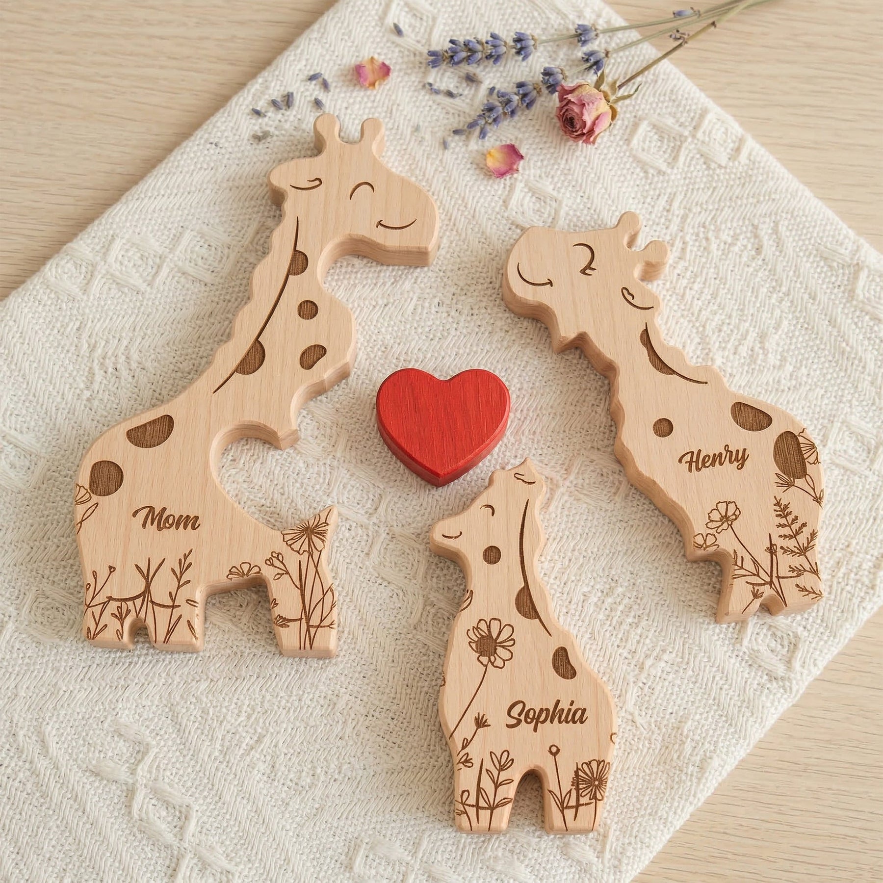 Wooden Giraffe Family Puzzle Mother's Day Gift For Mom, Mum, Wife - Personalized Puzzle