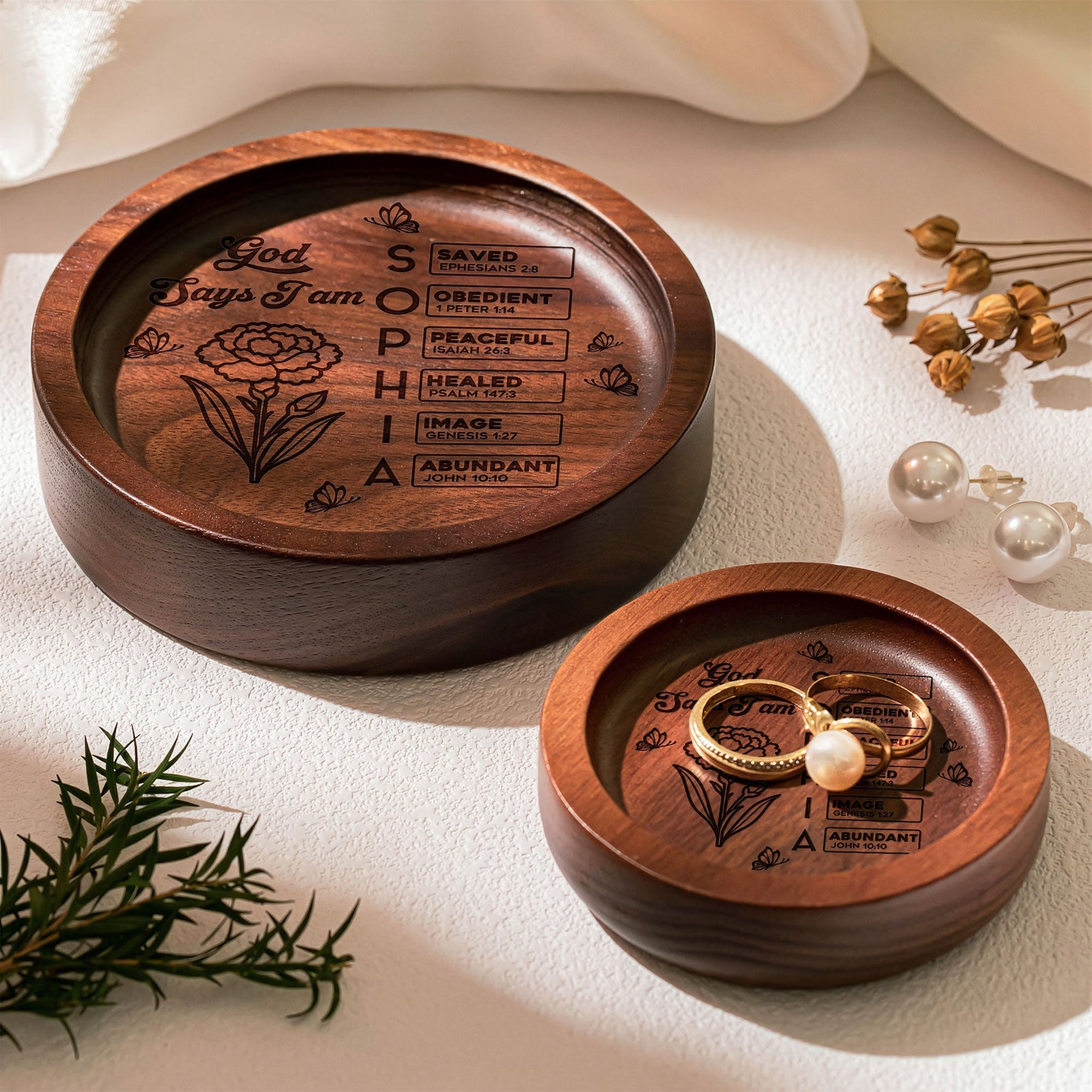 God Says I Am Name In Bible Verse - Personalized Wood Ring Dish