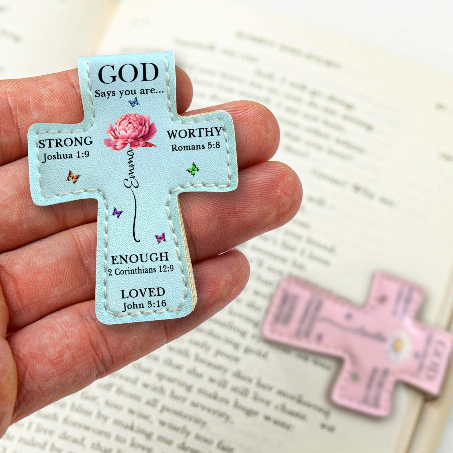 God Says I Am, Custom Birth Flower - Personalized Leather Magnetic Bookmark