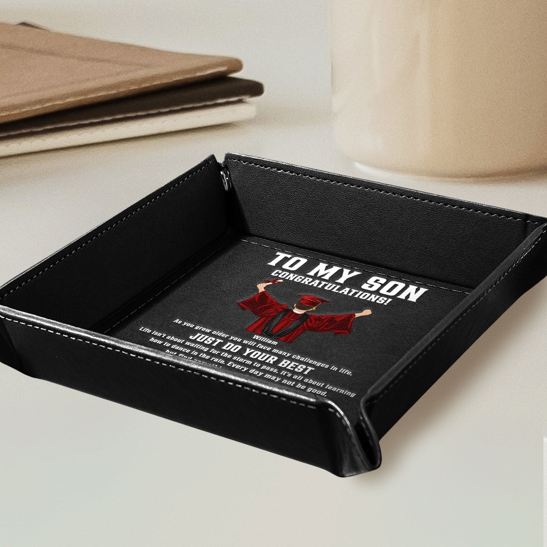 Graduation Follow Your Dreams Believe In Yourself - Personalized Leather Valet Tray