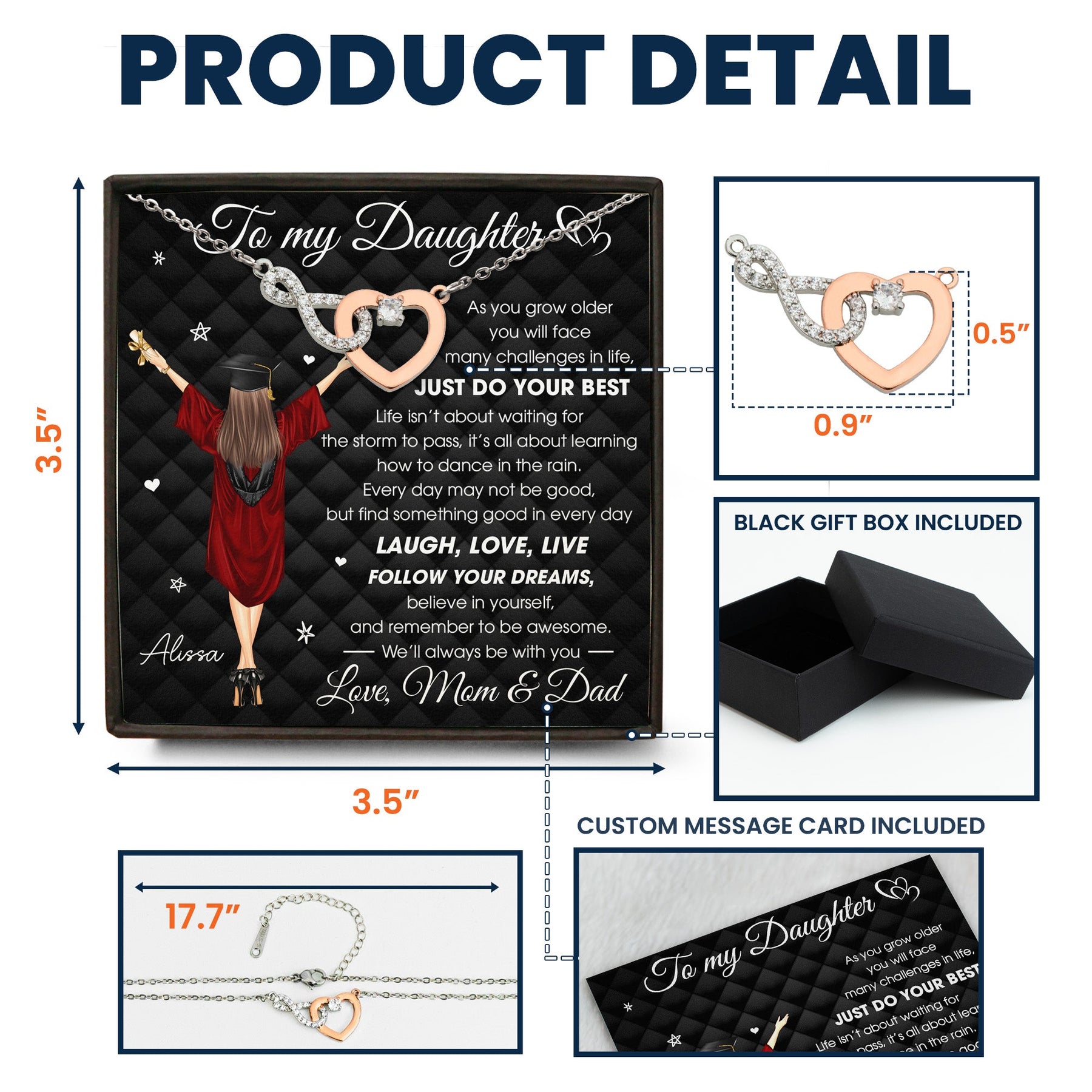 Graduation Gift Daughter Just Do Your Best - Personalized Infinity Heart Necklace