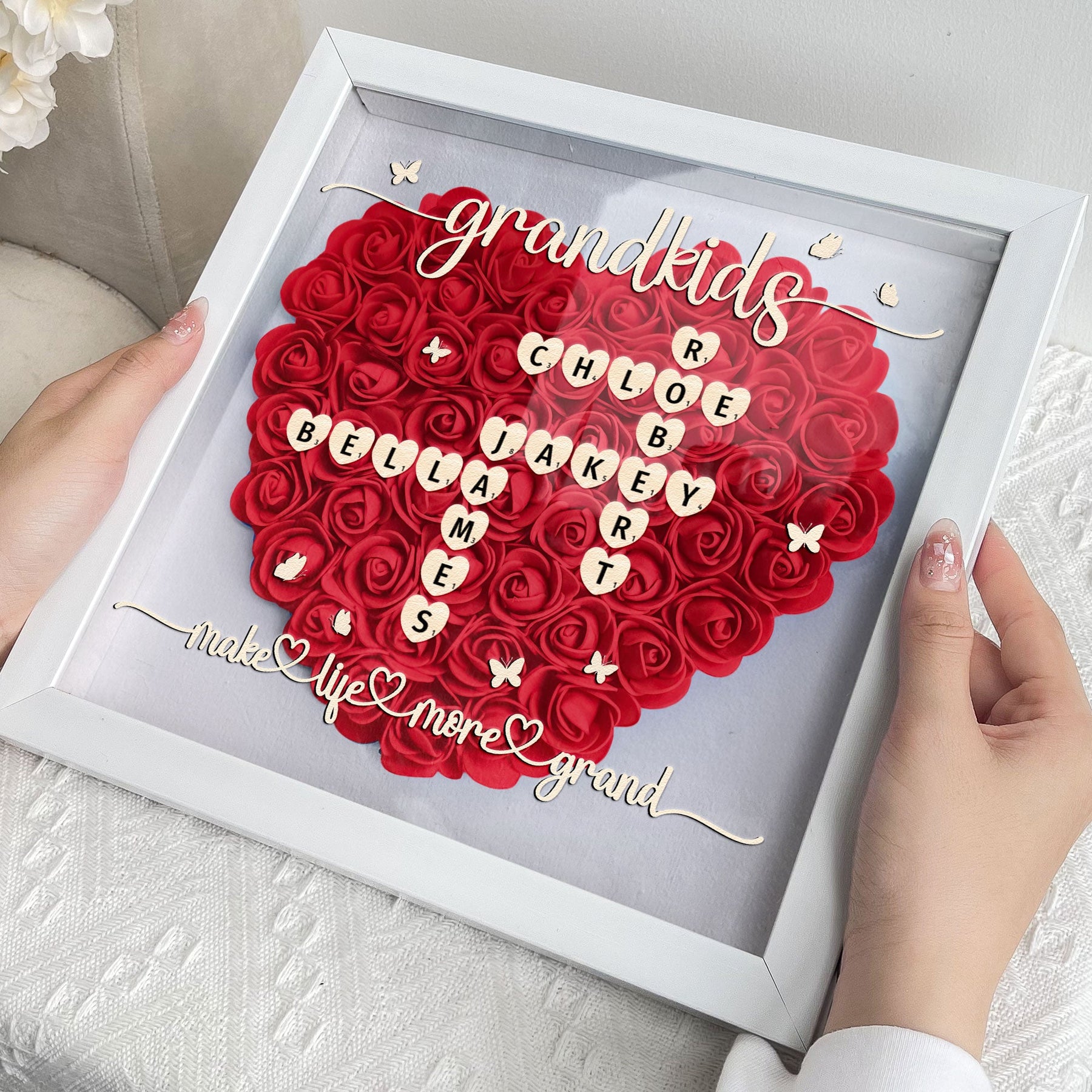Grandkids Make Life More Grand - Personalized Flower Shadow Box