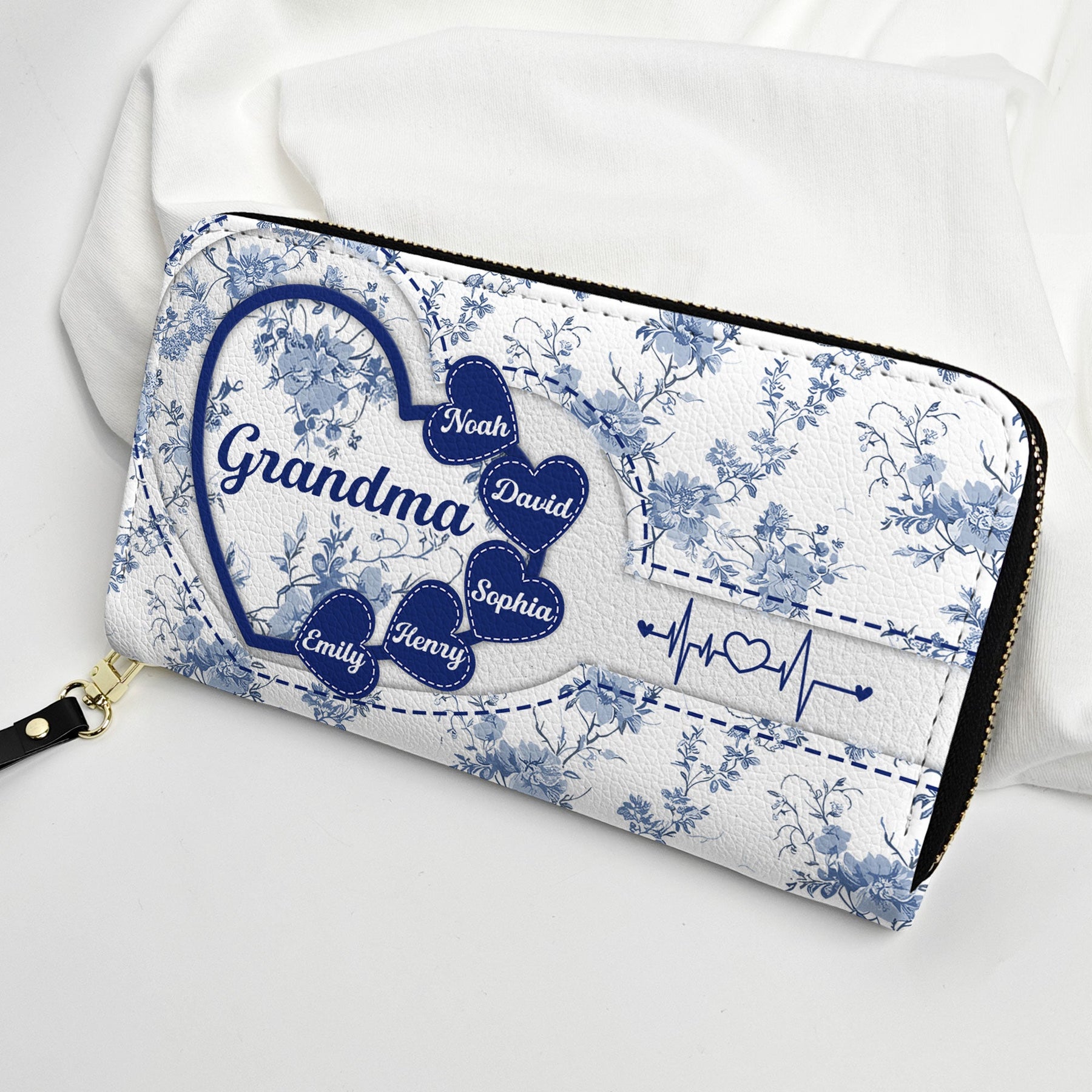 Grandma - Floral Version - Personalized Leather Long Wallet