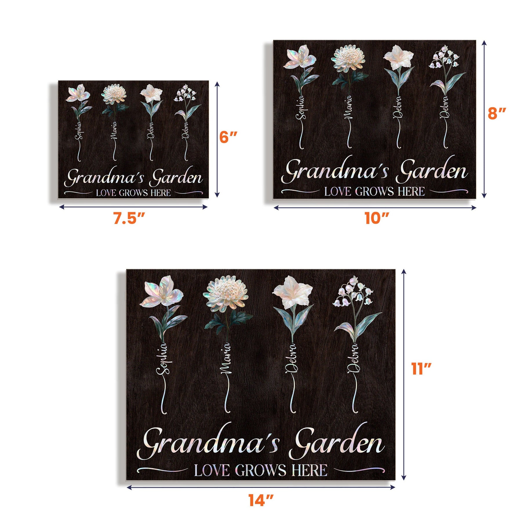 Grandma's Garden - Mother Of Pearl Effect - Personalized Wood Plaque