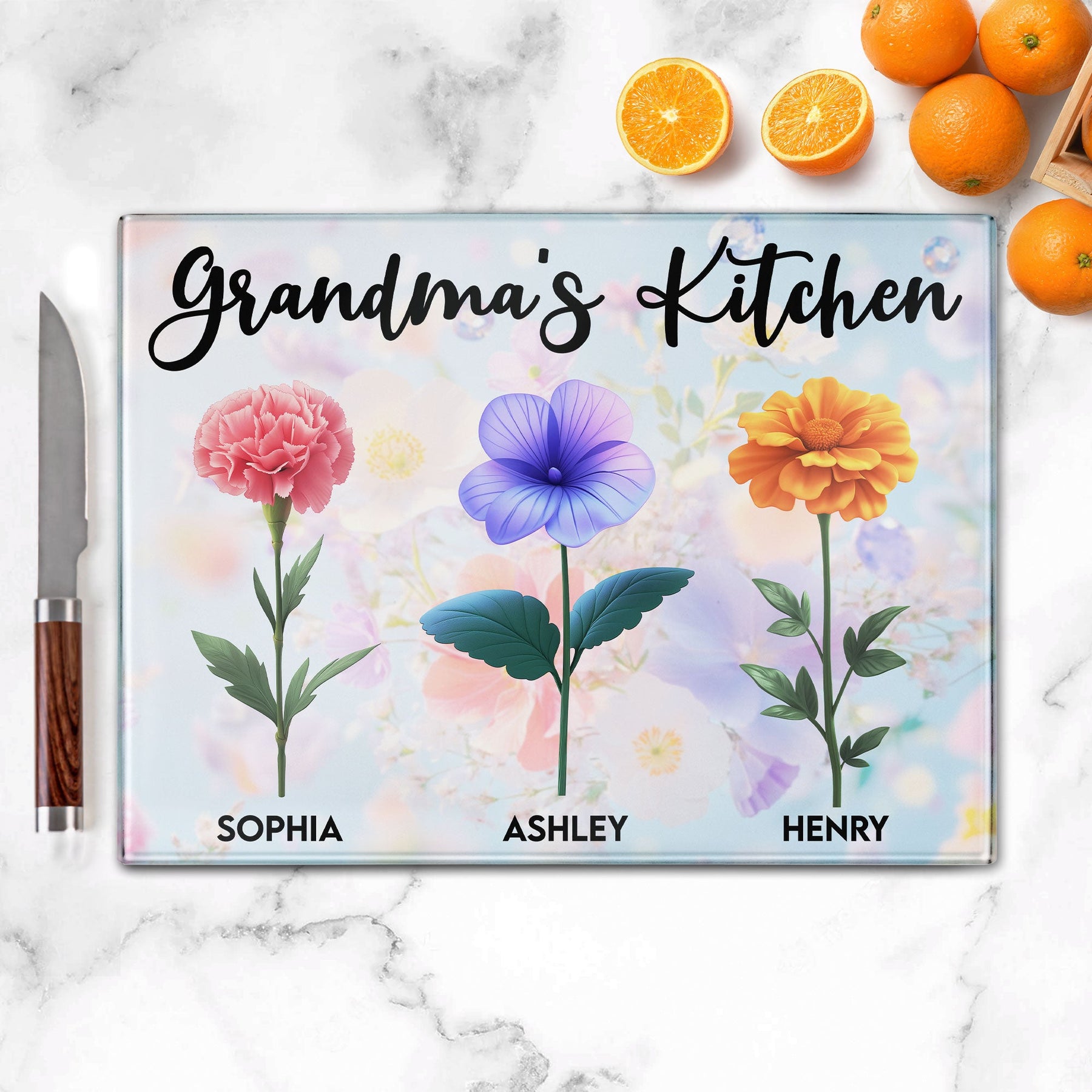 Grandma's Kitchen - Personalized Glass Cutting Board