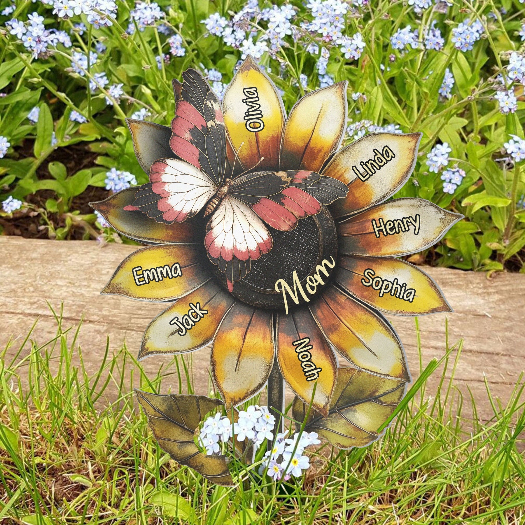 Grandma's Beautiful Sunflower Mom Mimi - Personalized Metal Garden Stake