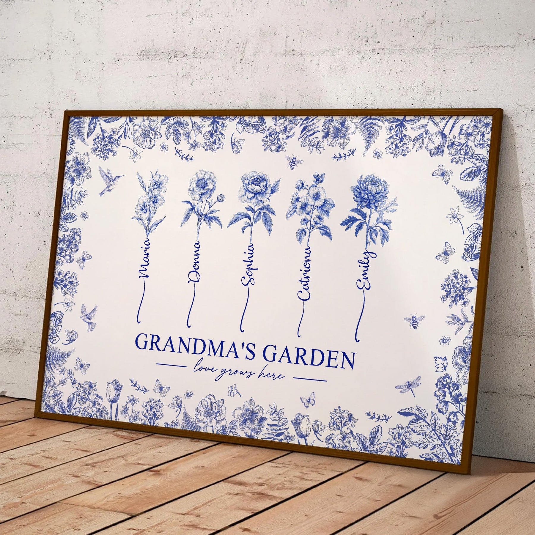 Grandma's Garden - Custom Kids Birth Flower Toile De Jouy - Personalized Poster