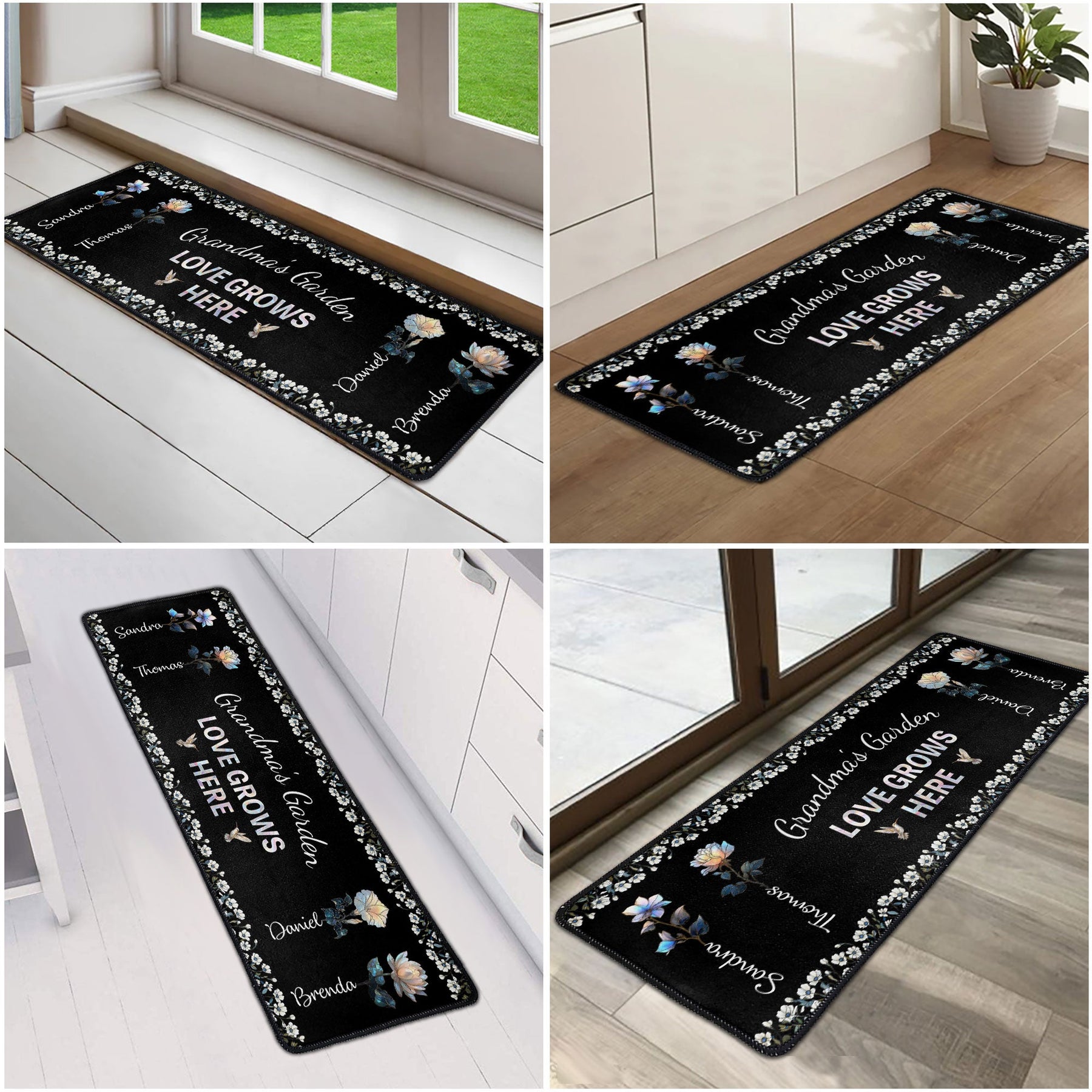 Grandma's Garden Love Grows Here Birth Flower Stained Glass - Personalized Runner Rug