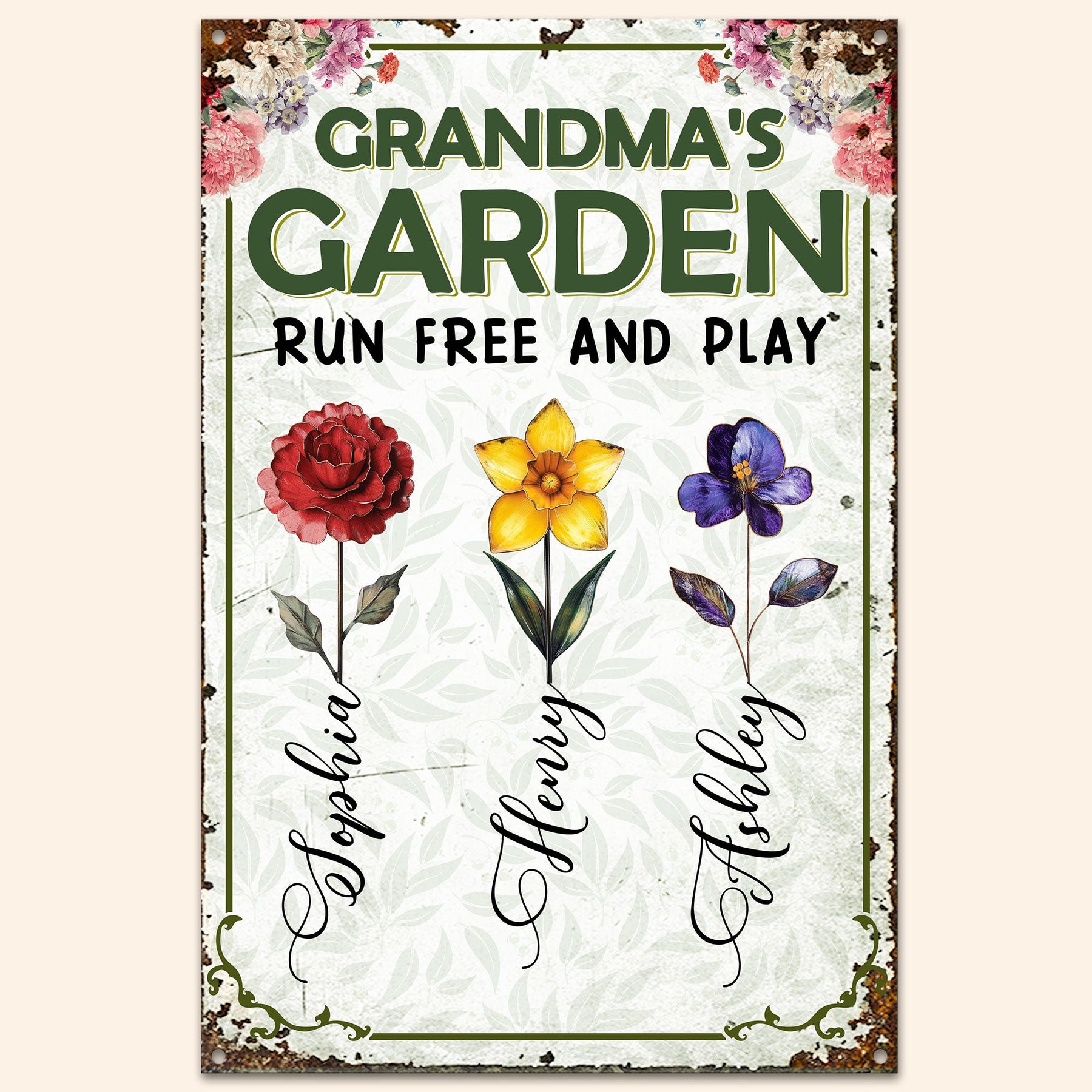 Grandma's Garden Run Free And Play - Personalized Metal Sign