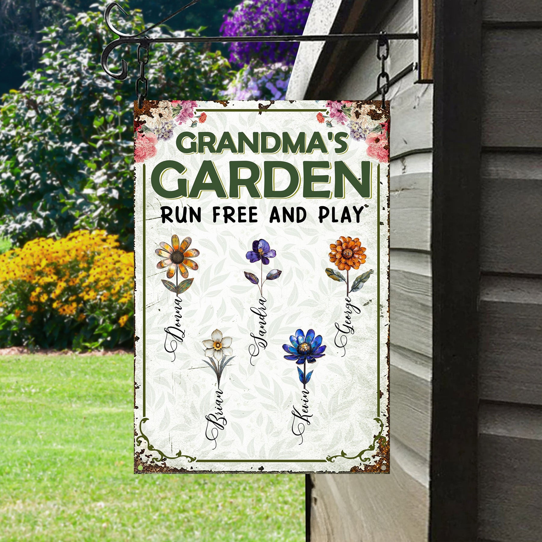 Grandma's Garden Run Free And Play - Personalized Metal Sign