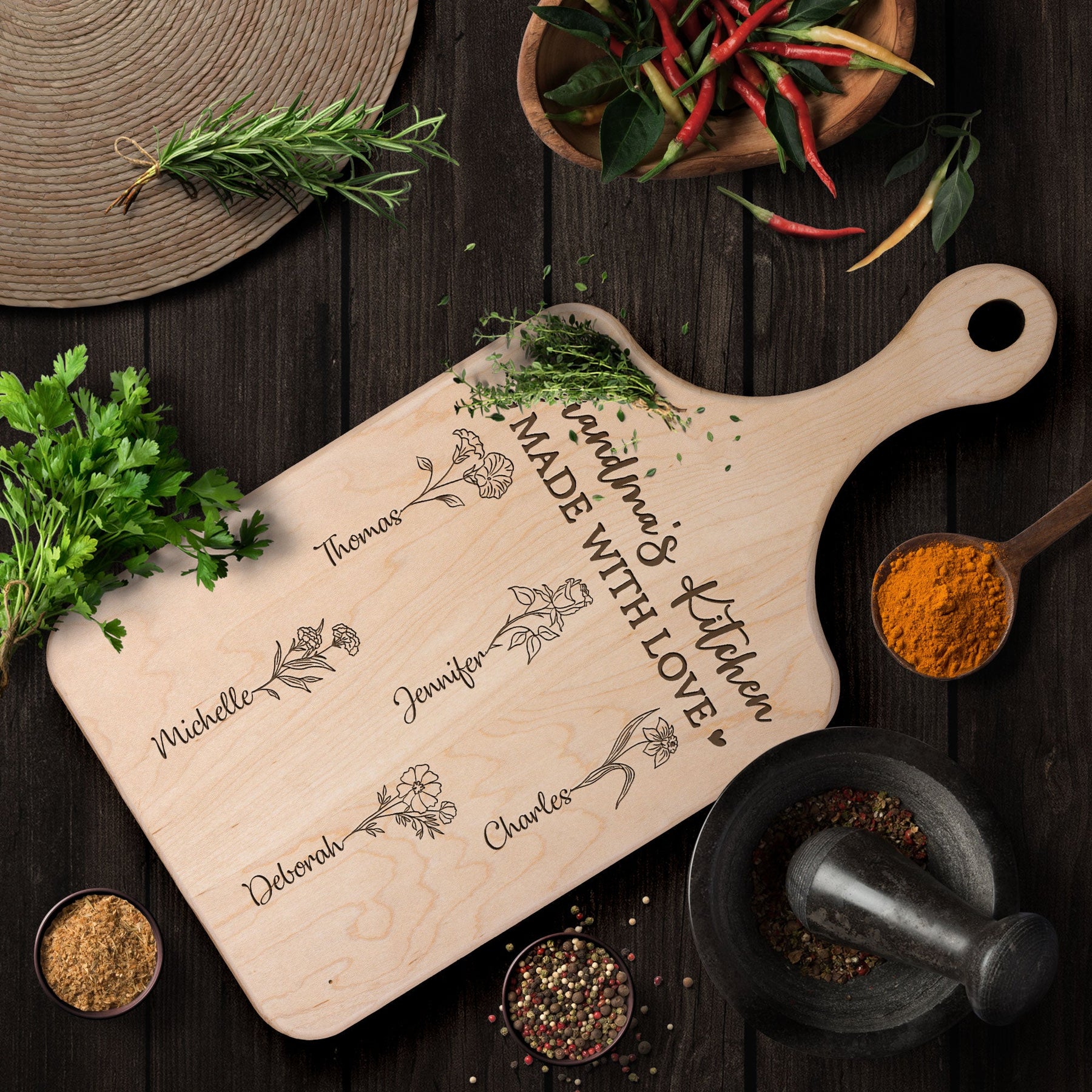 Grandma's Kitchen Made With Love - Personalized Paddle Cutting Board