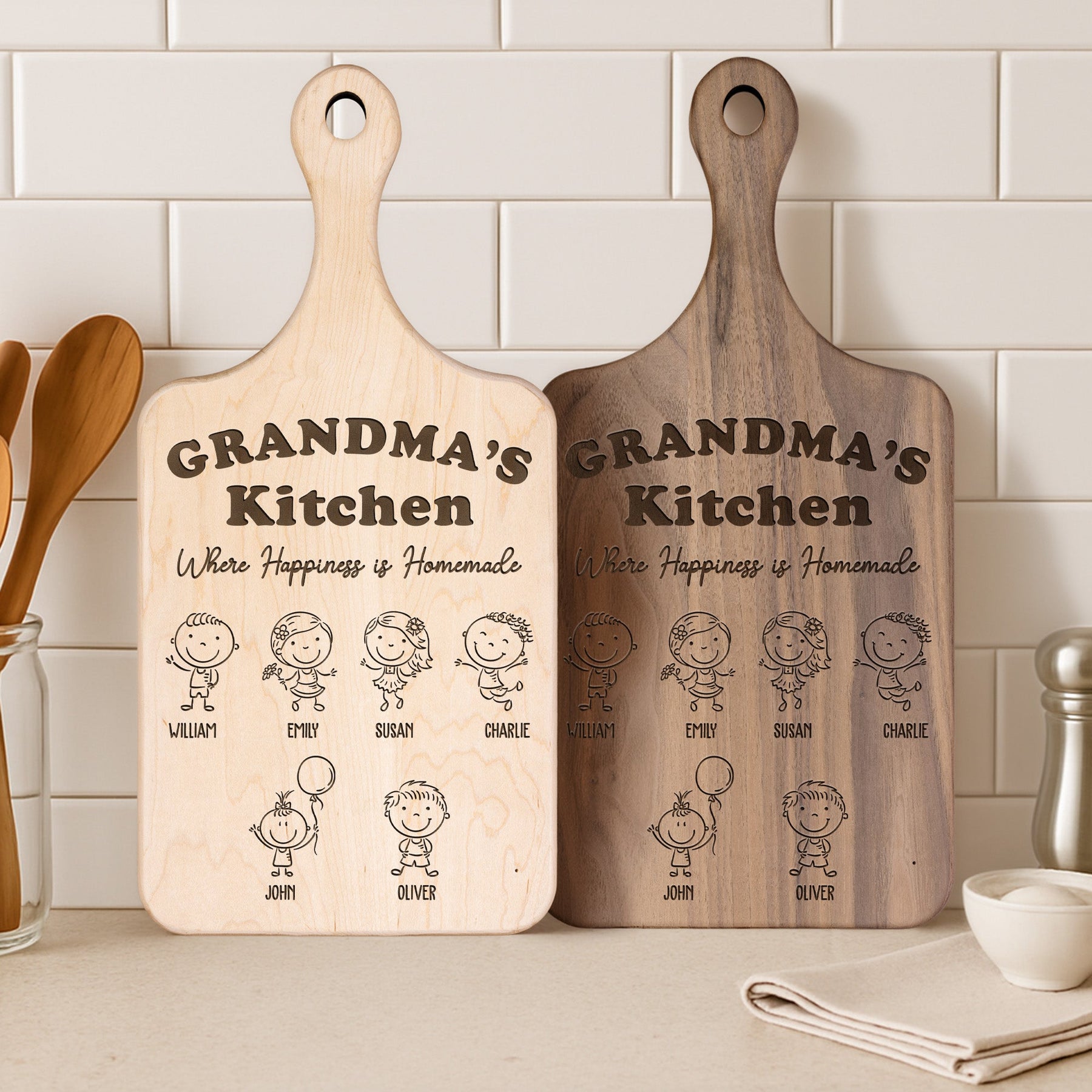 Grandma's Kitchen Where Happiness Is Homemade - Personalized Paddle Cutting Board