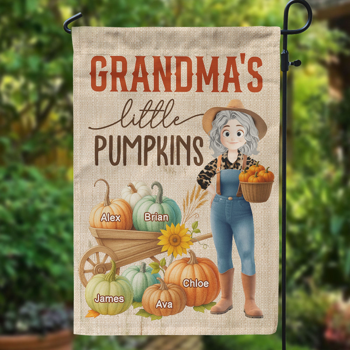 Grandma's Little Pumpkins Love Nana Life Kids, Grandkids Names - Personalized Flag
