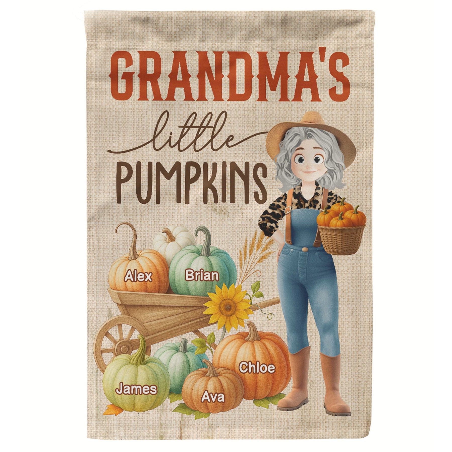 Grandma's Little Pumpkins Love Nana Life Kids, Grandkids Names - Personalized Flag