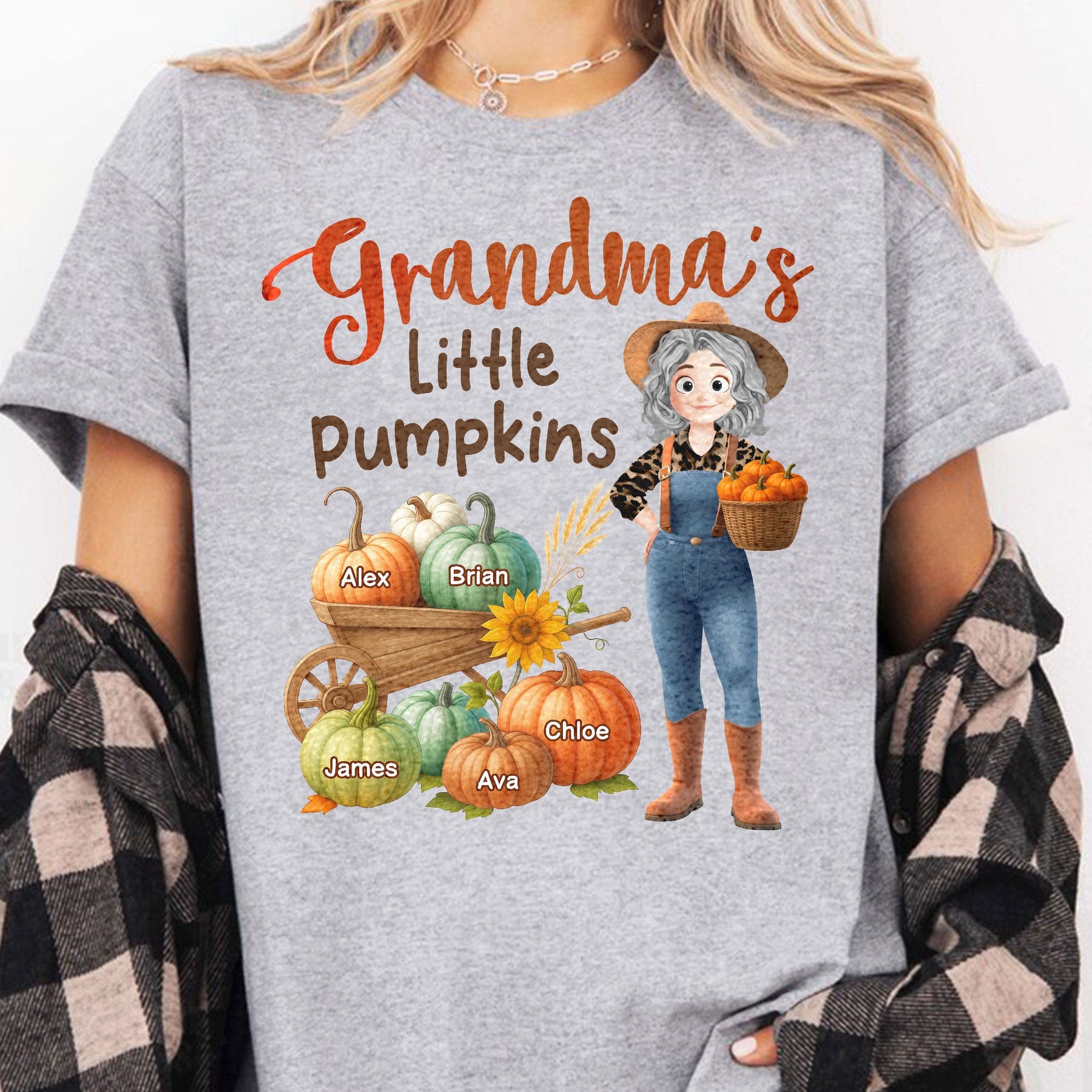 Grandma's Little Pumpkins Love Nana Life Kids, Grandkids Names - Personalized Shirt