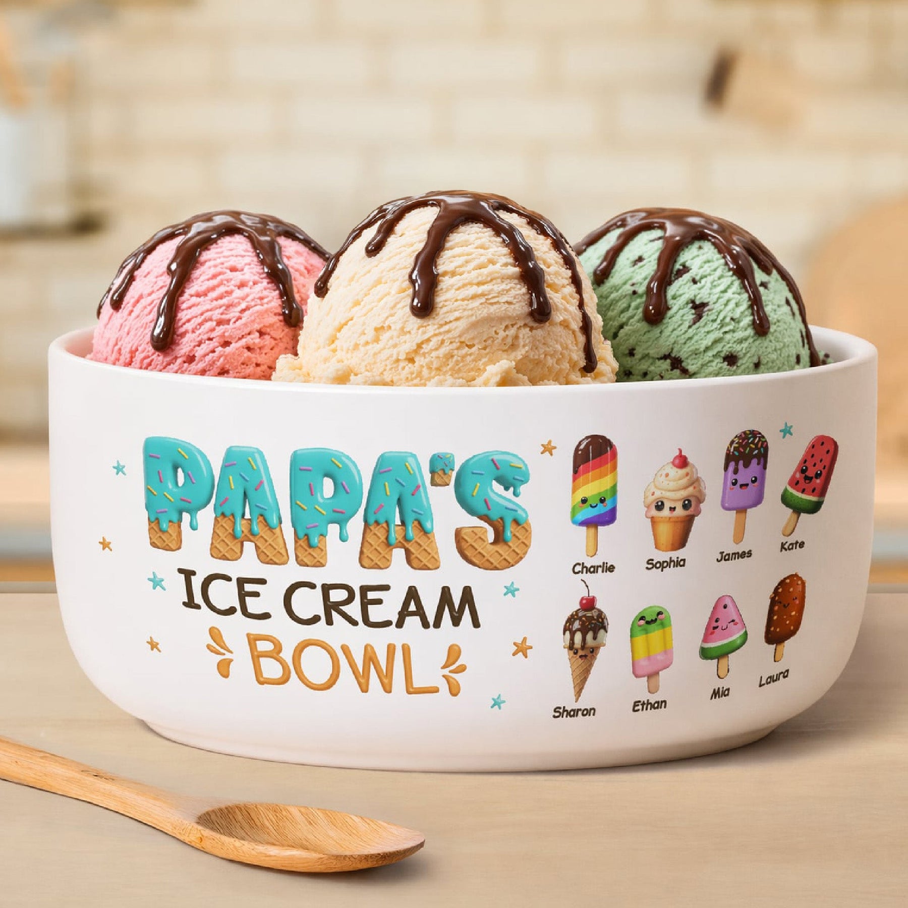 Grandma's Papa's Ice Cream Bowl, Custom For Dad, Mom, Grandparents - Personalized Ceramic Bowl