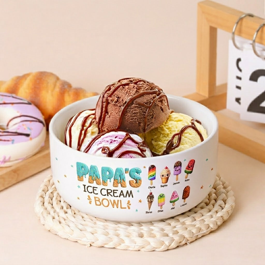 Grandma's Papa's Ice Cream Bowl, Custom For Dad, Mom, Grandparents - Personalized Ceramic Bowl