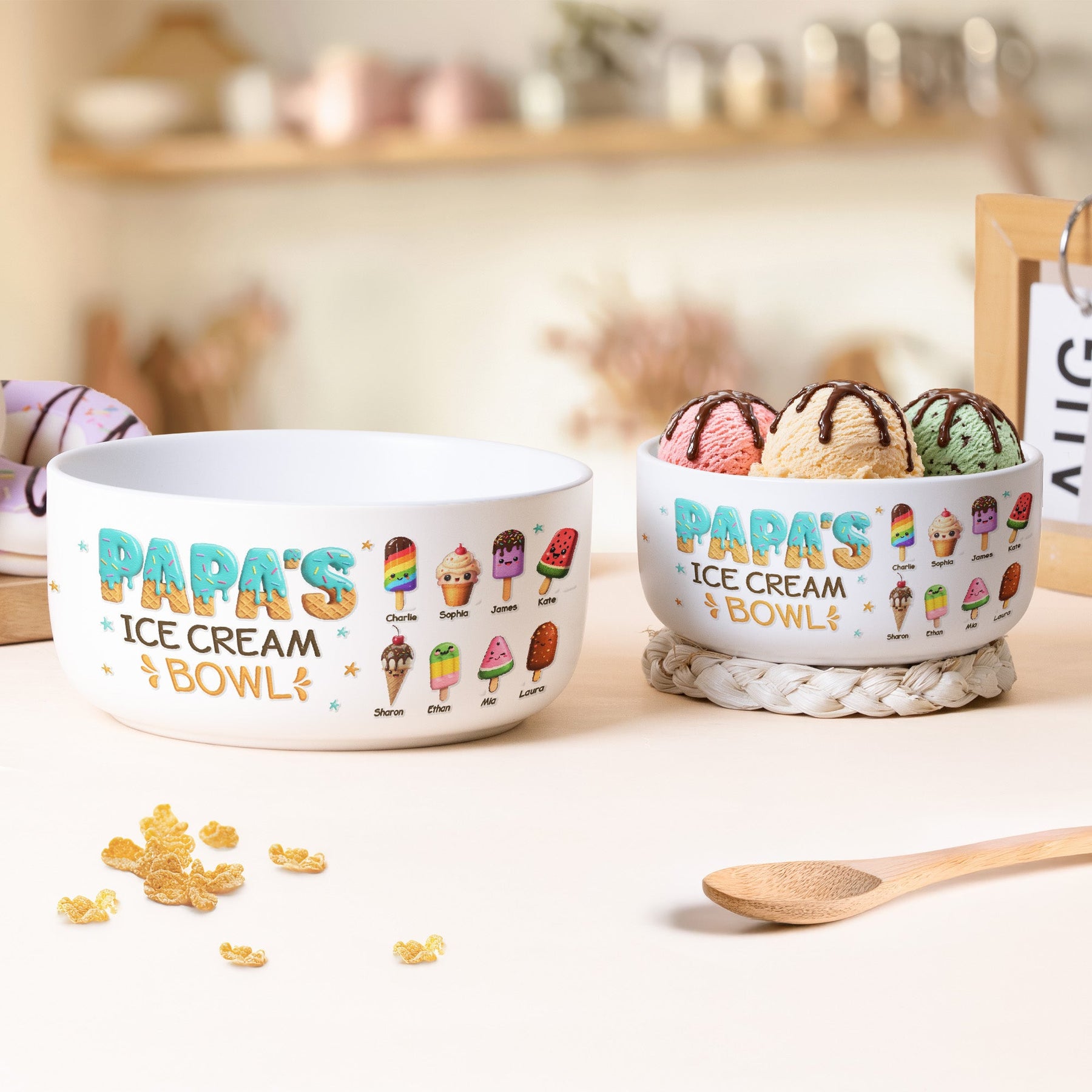 Grandma's Papa's Ice Cream Bowl, Custom For Dad, Mom, Grandparents - Personalized Ceramic Bowl