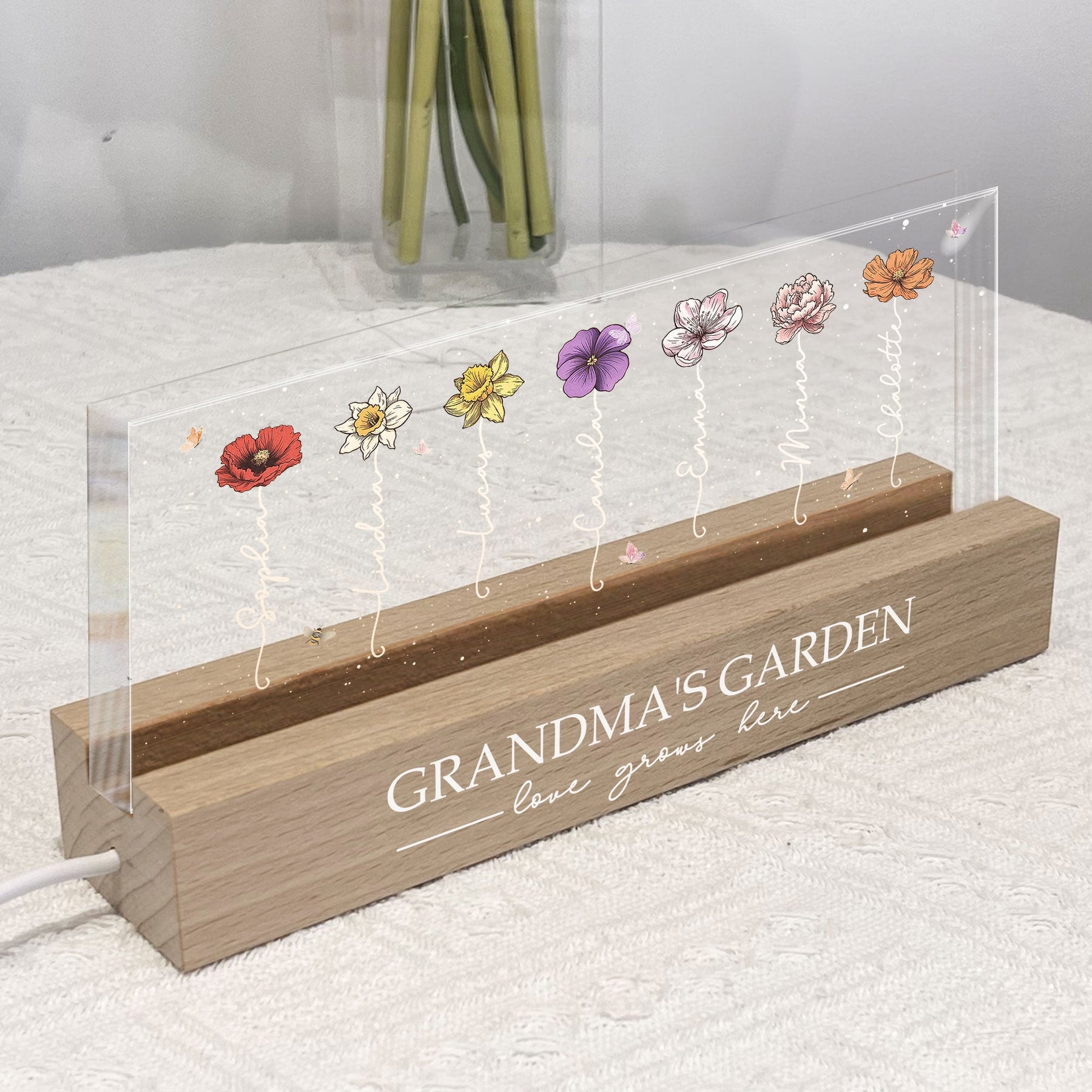 Grandma's Garden Love Grows Here Gift For Grandma, Mom - Personalized LED Night Light