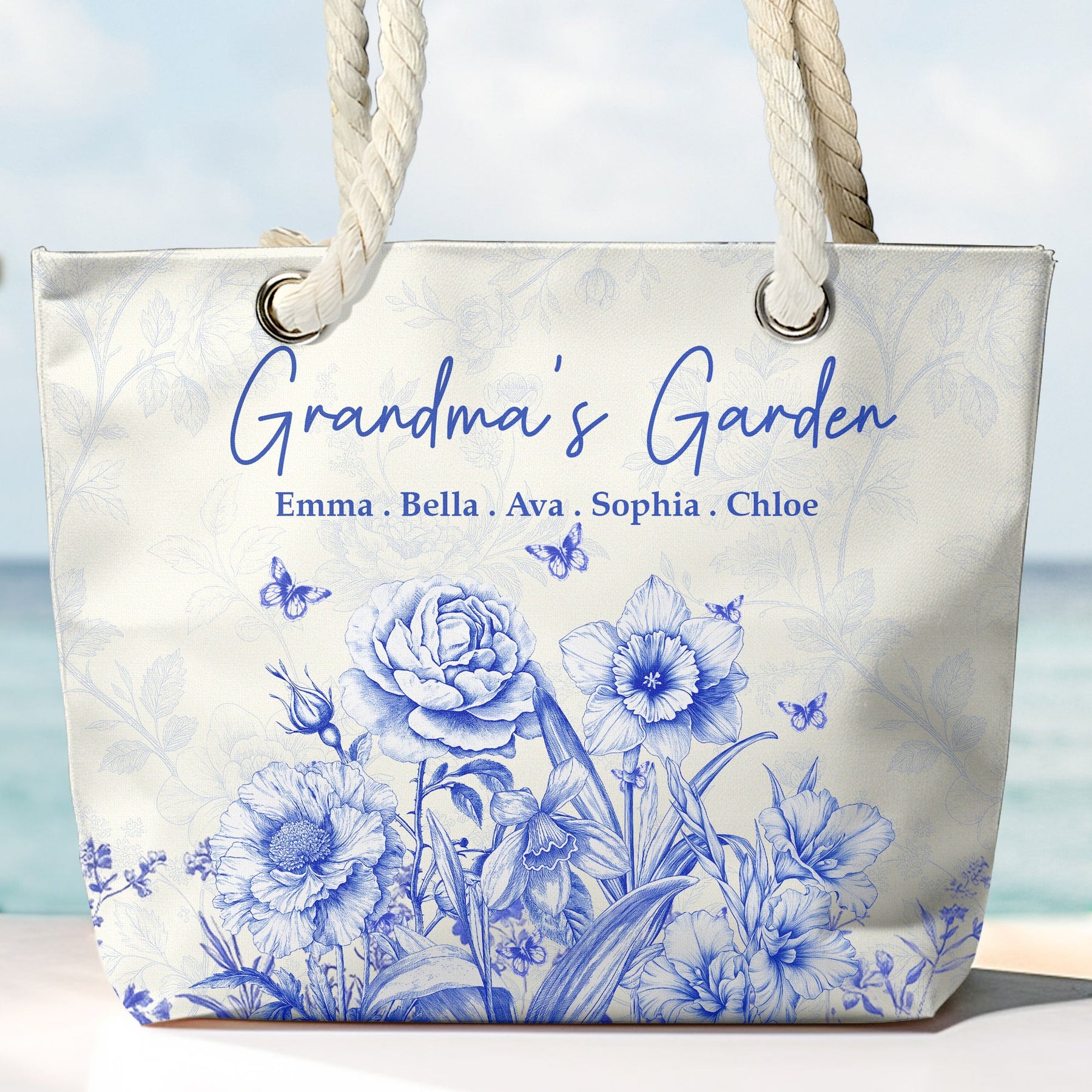 Grandma's Garden Toile De Jouy Style - Personalized Beach Bag