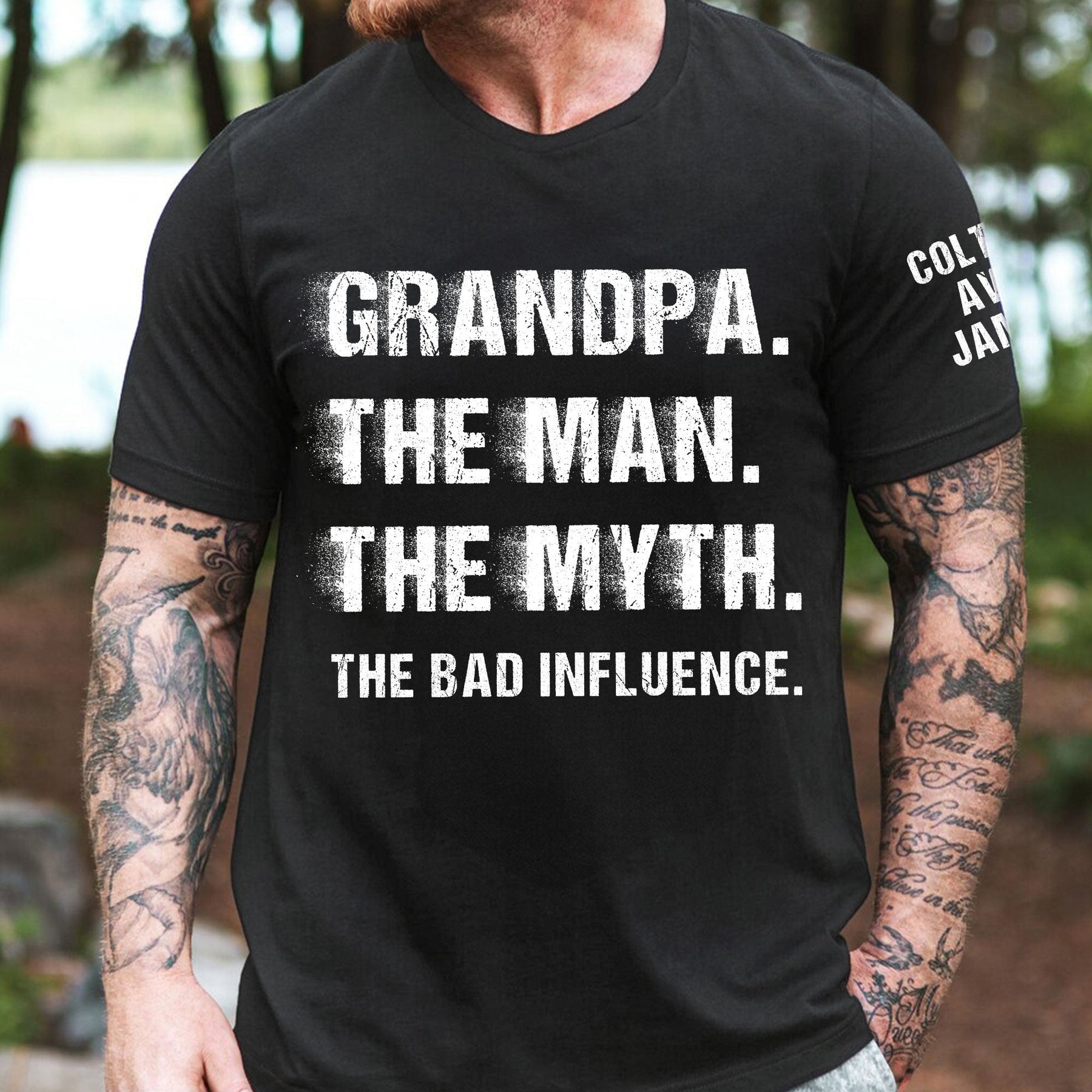 Grandpa The Man The Myth The Bad Influence Custom With Grandkids' Names - Personalized Shirt
