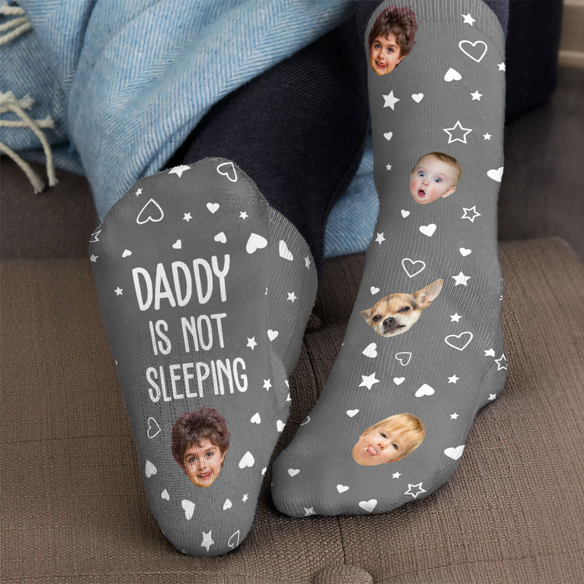Grandpa, Dad Not Sleeping, He Is Resting His Eyes - Personalized Photo Crew Socks