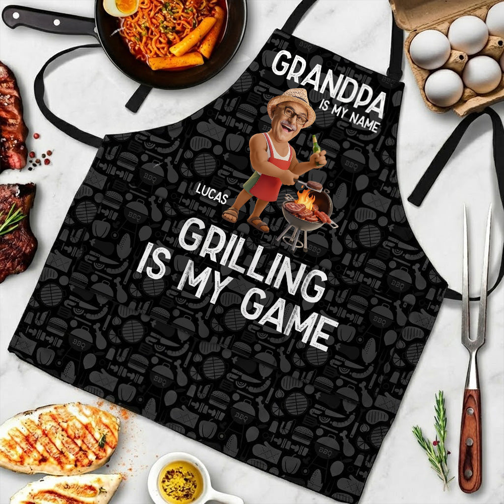Grilling Is My Game Gift For Grandpa, Papa - Personalized Apron