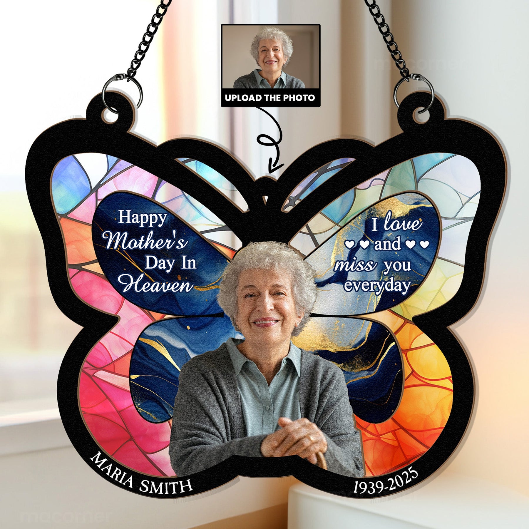Happy Mother's Day In Heaven - Personalized Window Hanging Suncatcher Photo Ornament